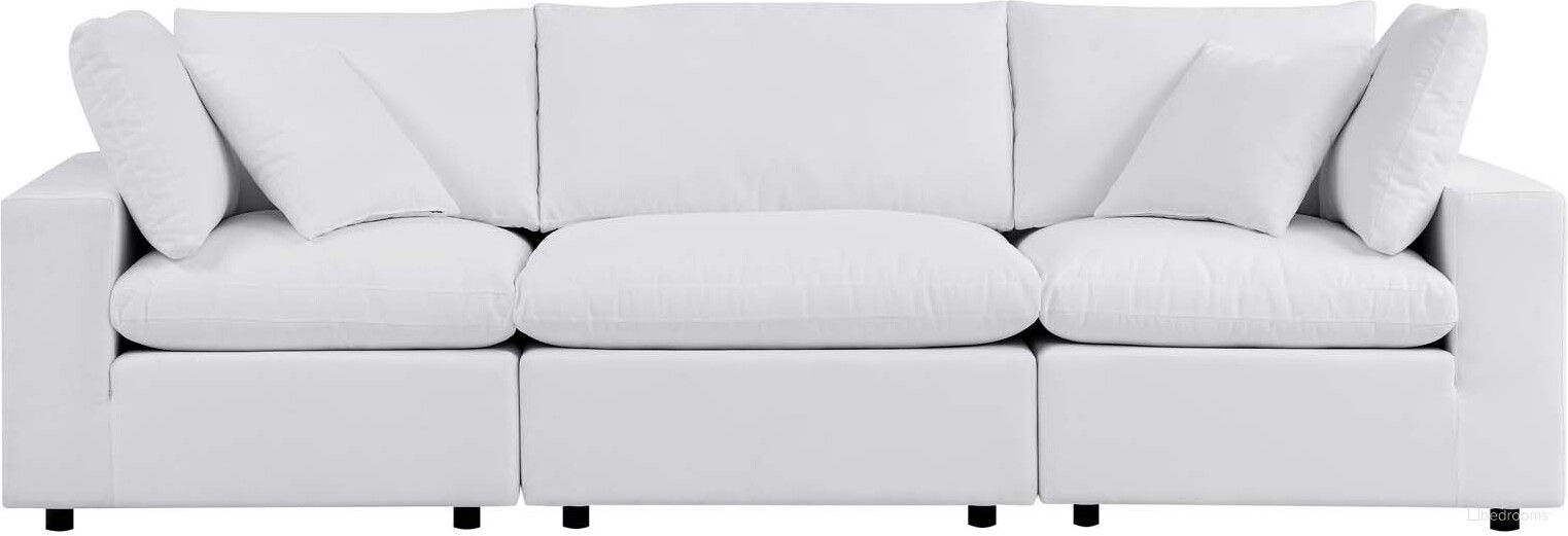 The appearance of Commix Sunbrella Outdoor Patio Sofa In White designed by Modway in the modern / contemporary interior design. This white piece of furniture was selected by 1StopBedrooms from Commix Collection to add a touch of cosiness and style into your home. Sku: EEI-4905-WHI;EEI-4907-WHI;EEI-4907-WHI. Material: Aluminum.