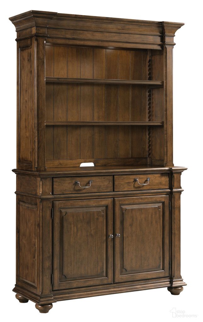 The appearance of Commonwealth Monte Buffet with Hutch In Warm Brunette designed by Kincaid in the transitional interior design. This warm brunette piece of furniture was selected by 1StopBedrooms from Commonwealth Collection to add a touch of cosiness and style into your home. Sku: 161-830;161-831. Material: Solid Wood.