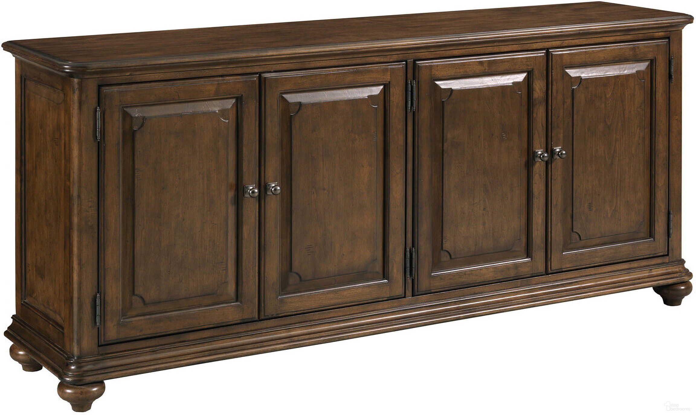 The appearance of Commonwealth Morton 76 Inch Entertainment Console In Warm Brunette designed by Kincaid in the modern / contemporary interior design. This warm brunette piece of furniture was selected by 1StopBedrooms from Commonwealth Collection to add a touch of cosiness and style into your home. Sku: 161-586. Material: Solid Wood.