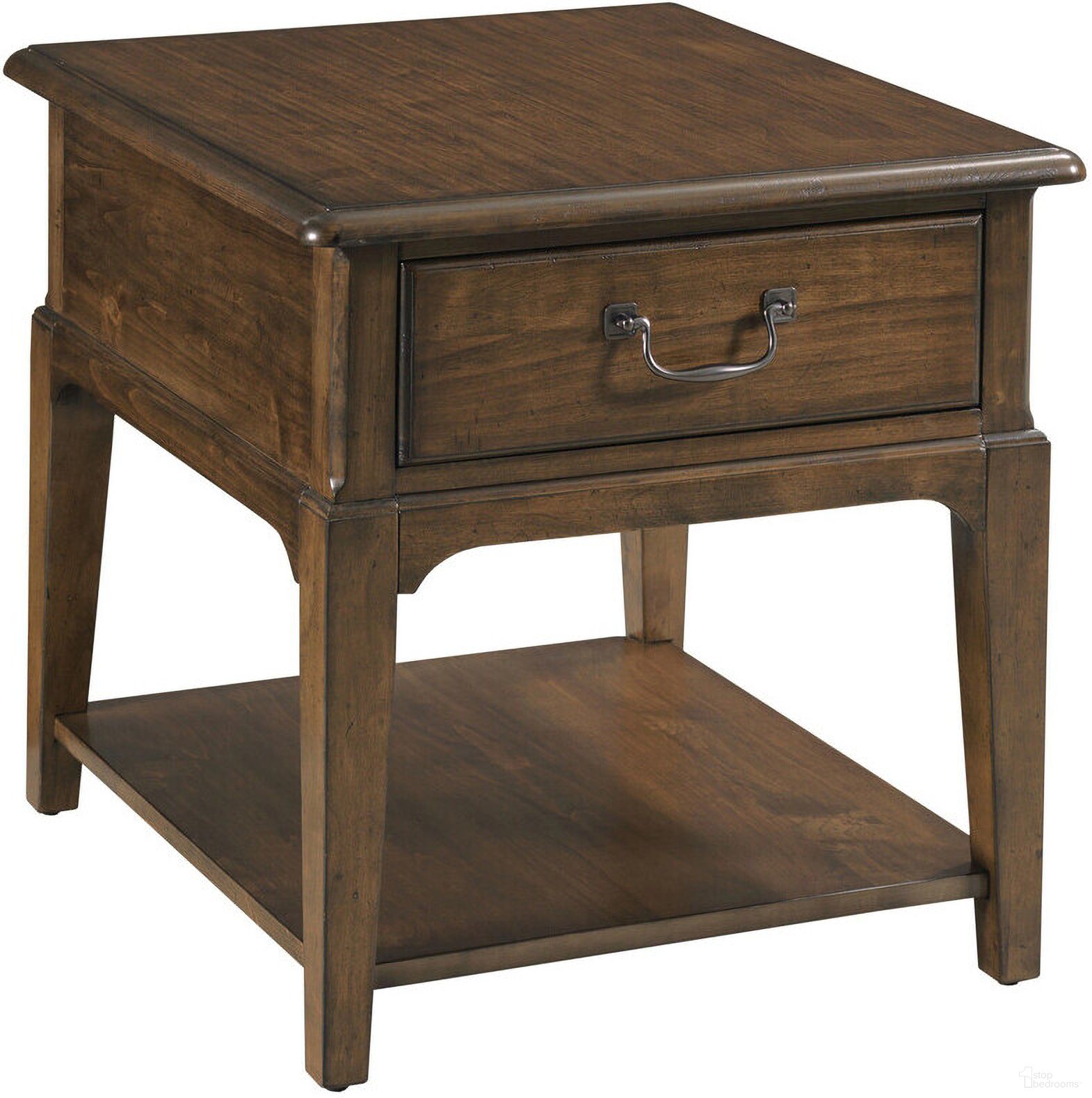 The appearance of Commonwealth Washburn End Table In Warm Brunette designed by Kincaid in the modern / contemporary interior design. This warm brunette piece of furniture was selected by 1StopBedrooms from Commonwealth Collection to add a touch of cosiness and style into your home. Sku: 161-915. Material: Solid Wood.