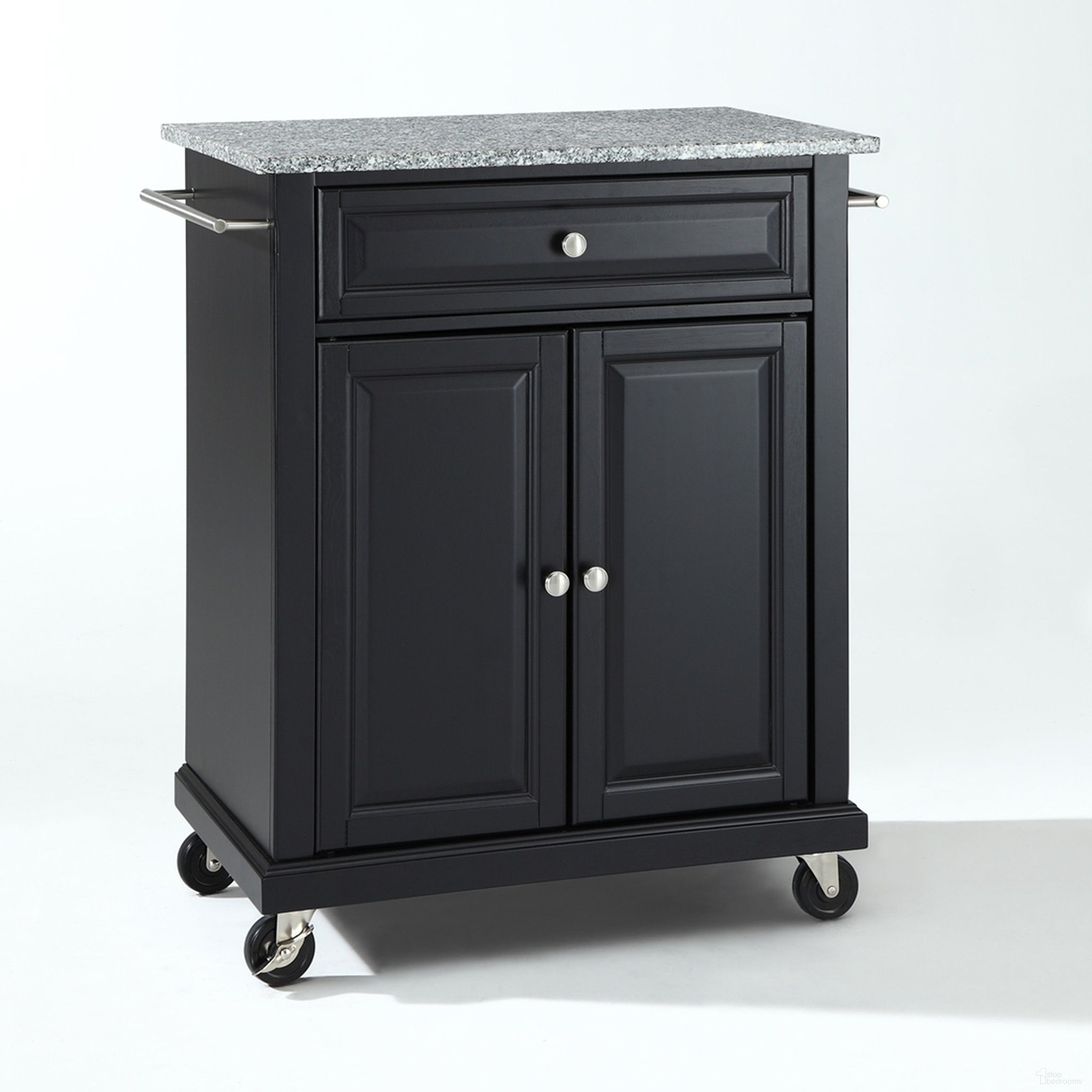Compact Granite Top Kitchen Cart In Black and Gray
