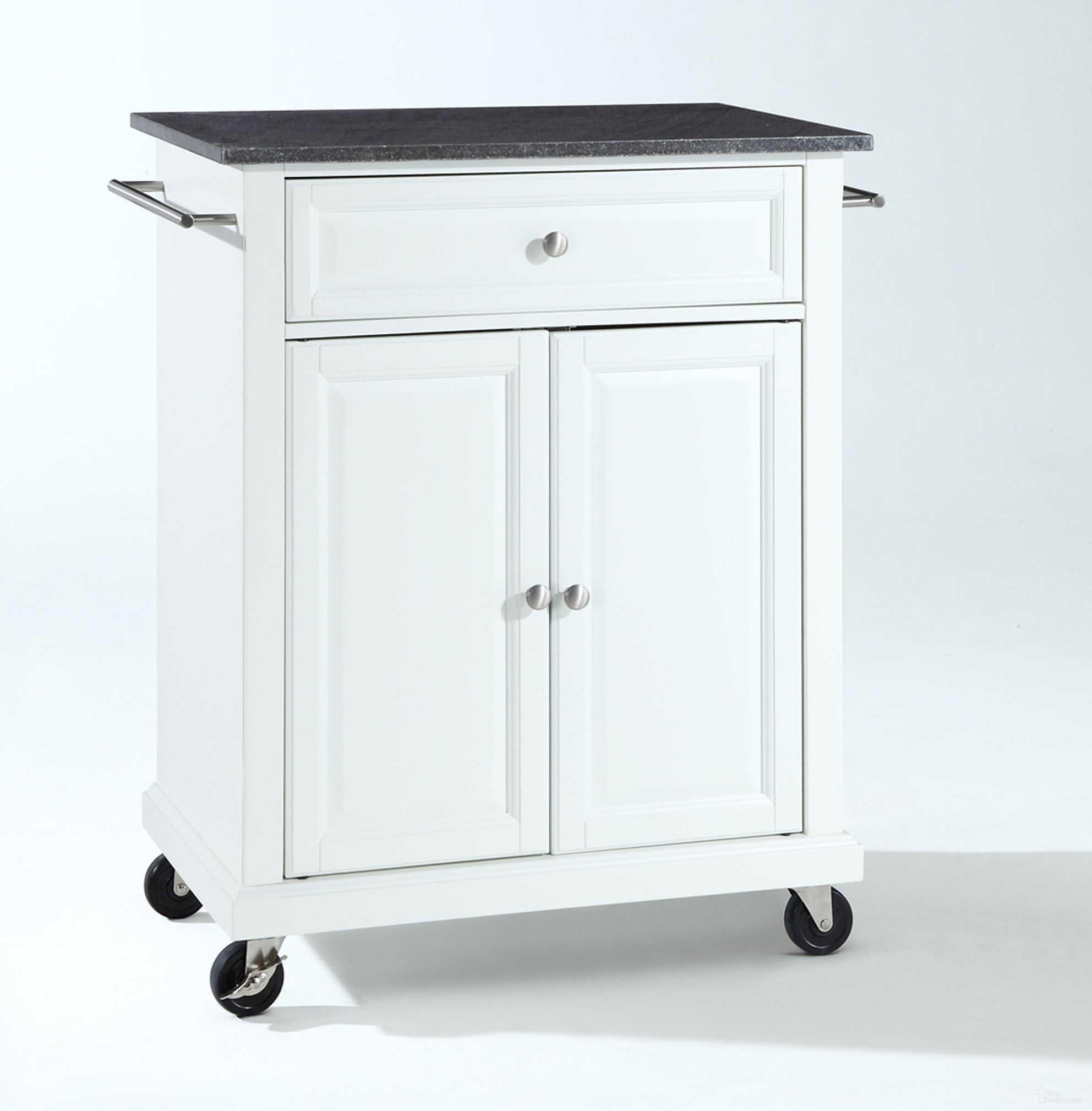 Compact Granite Top Kitchen Cart In White and Black