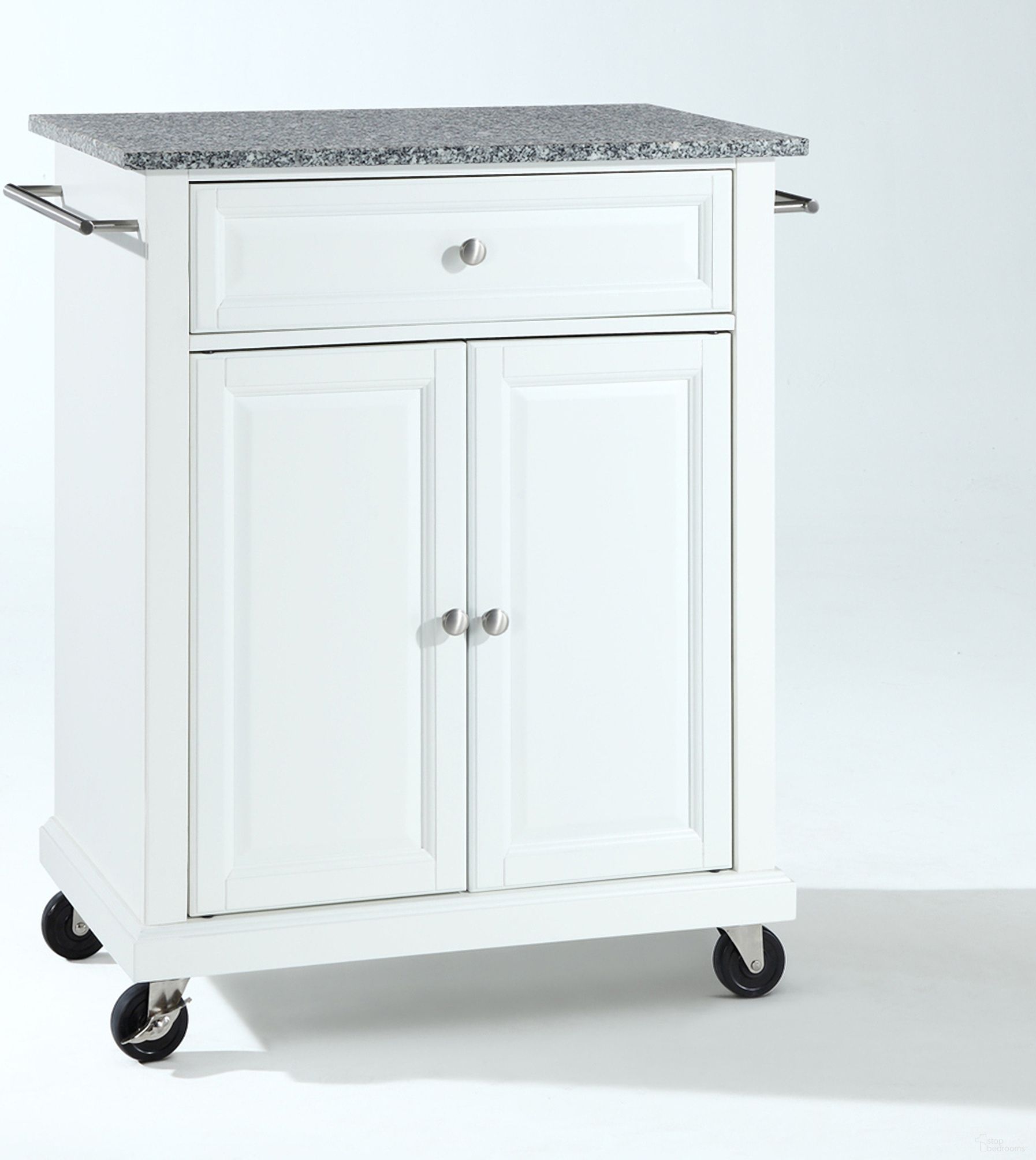 Compact Granite Top Kitchen Cart In White and Gray