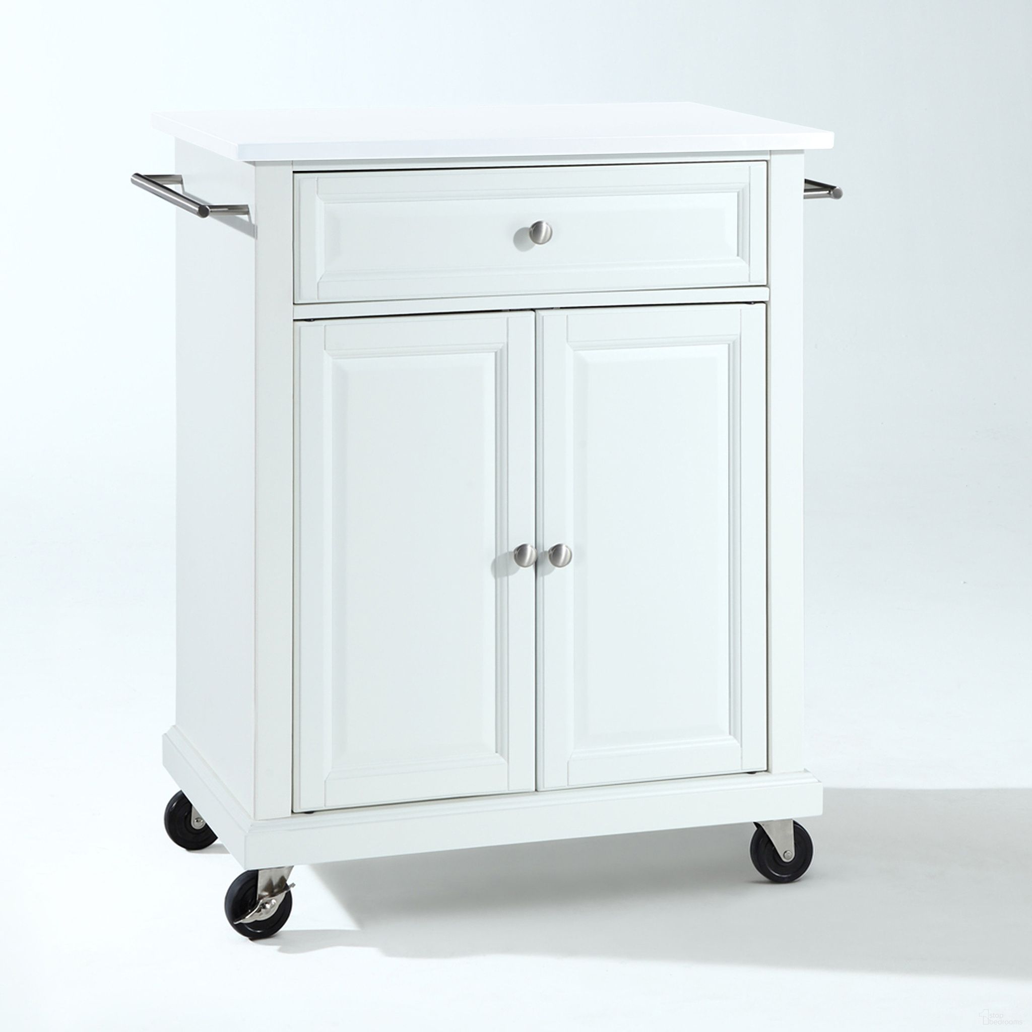Compact Stone Top Kitchen Cart In White