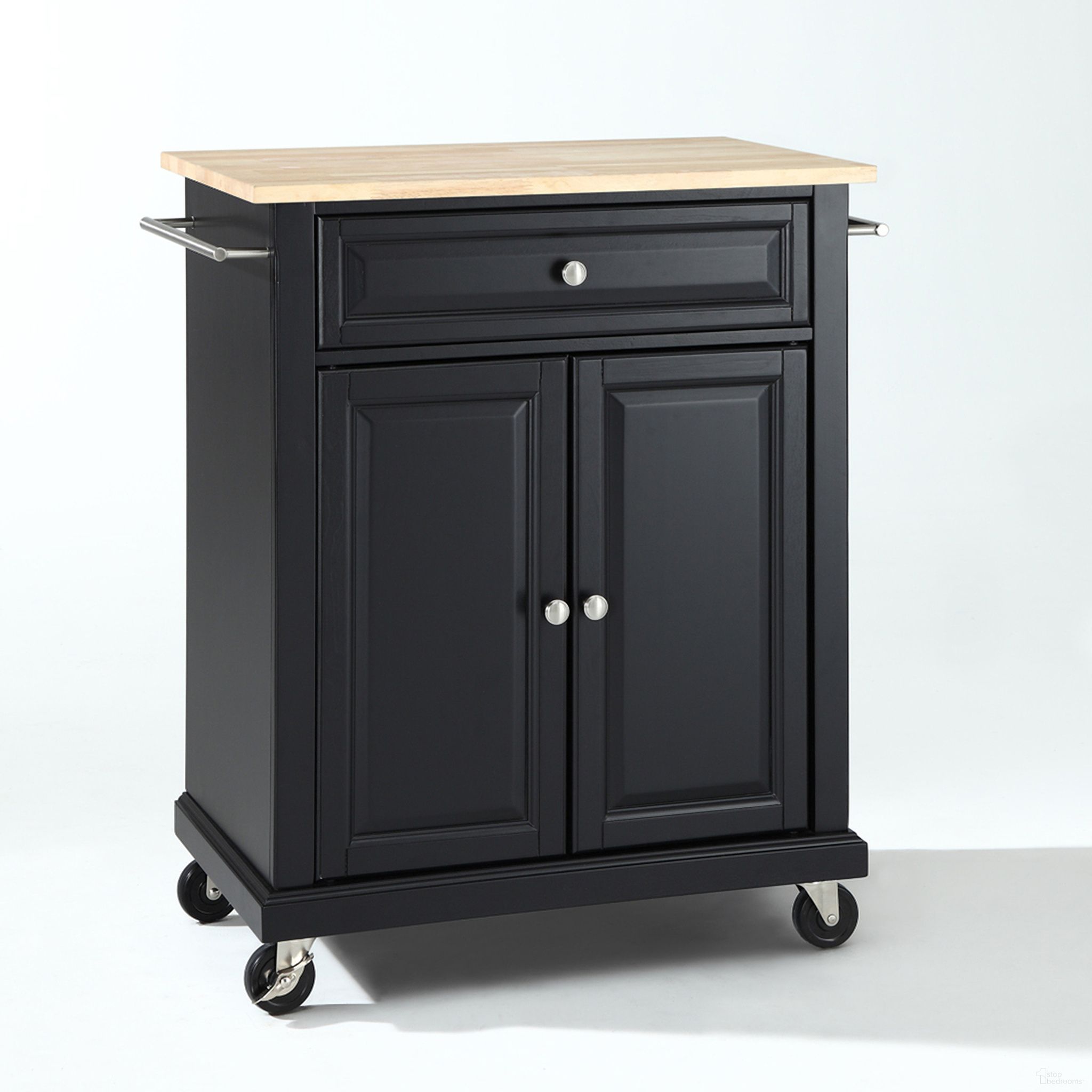 Compact Wood Top Kitchen Cart In Black and Natural
