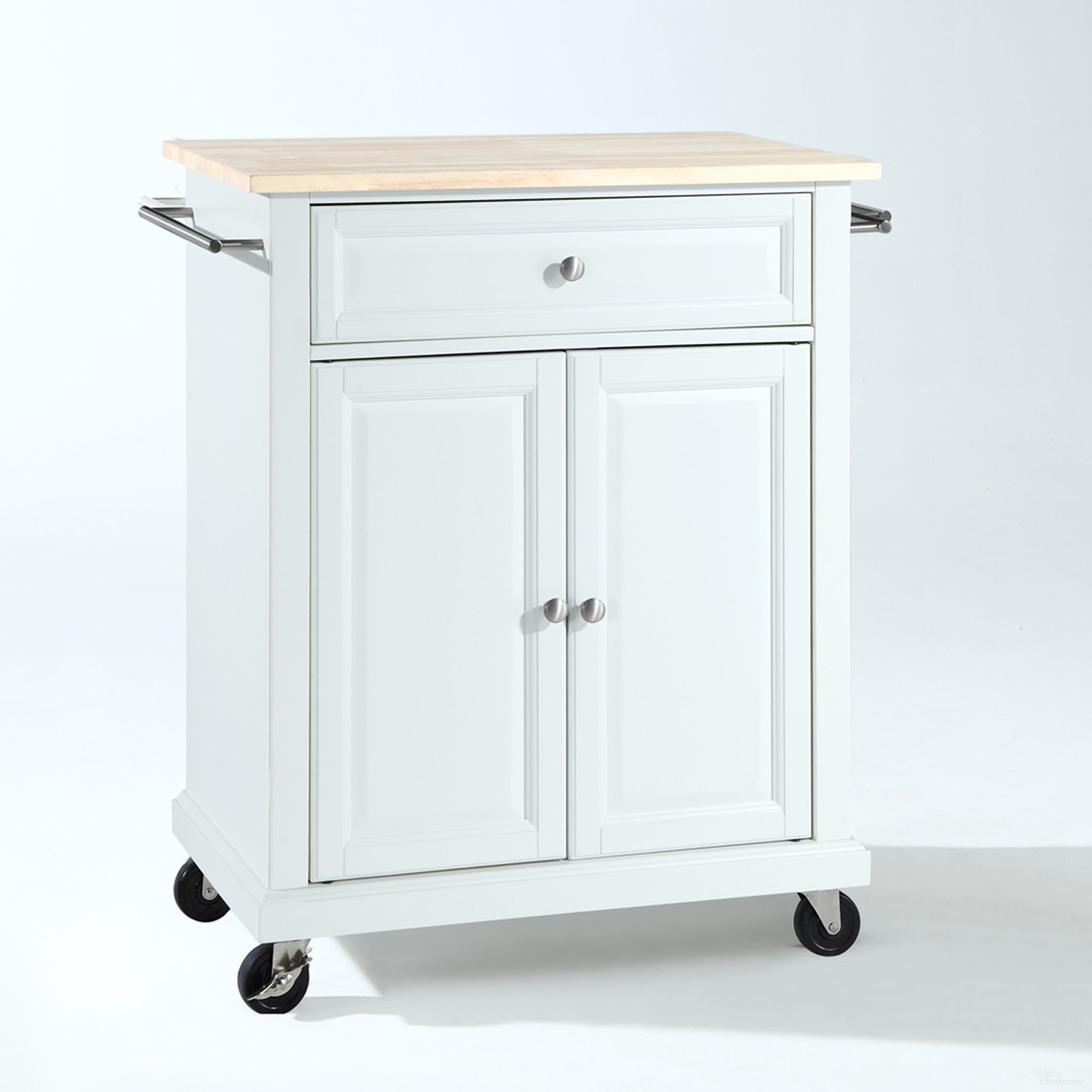 Compact Wood Top Kitchen Cart In White and Natural