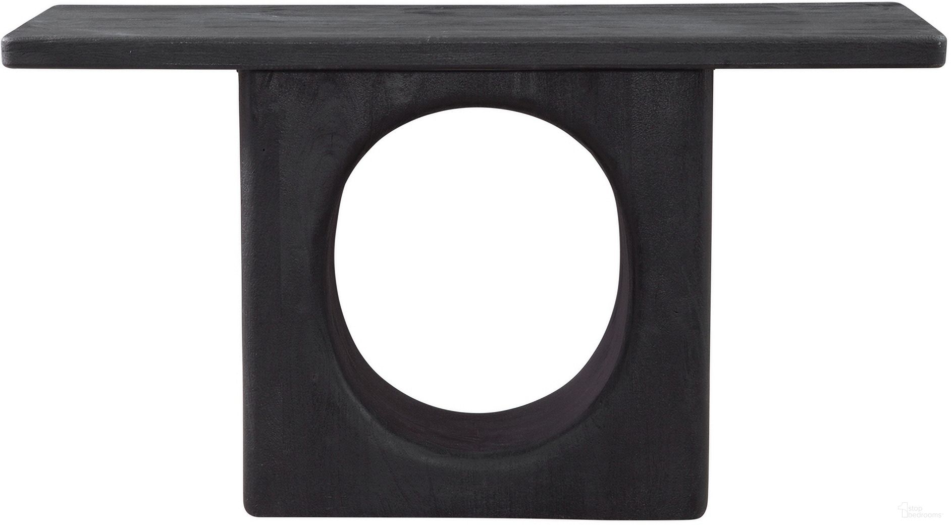 The appearance of Compass Rectangle Console Table In Sandblasted Black designed by Bassett Mirror Company in the modern / contemporary interior design. This black piece of furniture  was selected by 1StopBedrooms from Compass Collection to add a touch of cosiness and style into your home. Sku: 2899-LR-400B;2899-LR-400T. Material: Solid Wood.