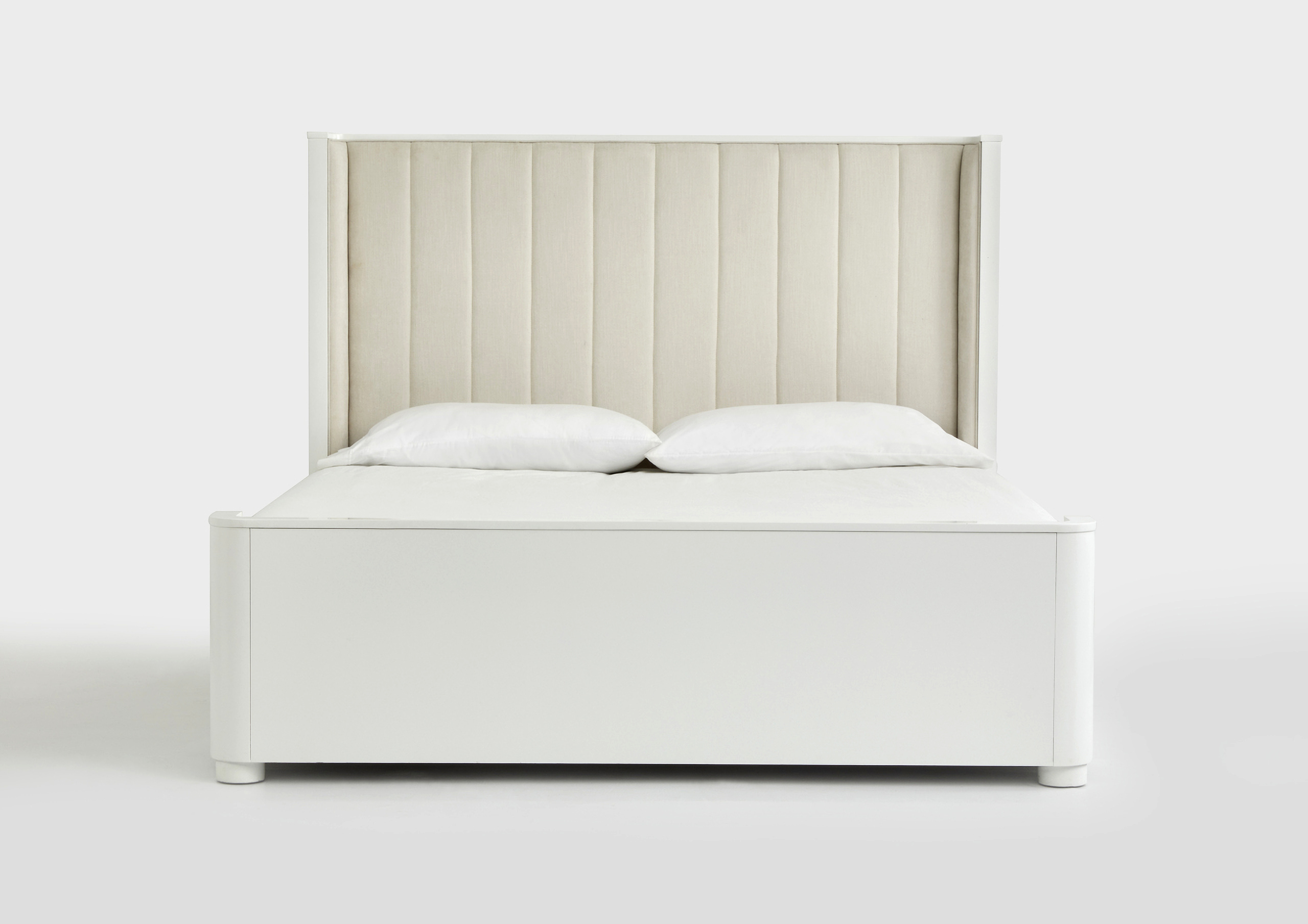Complete King Panel Bed with Upholstered Headboard In White and Danubio