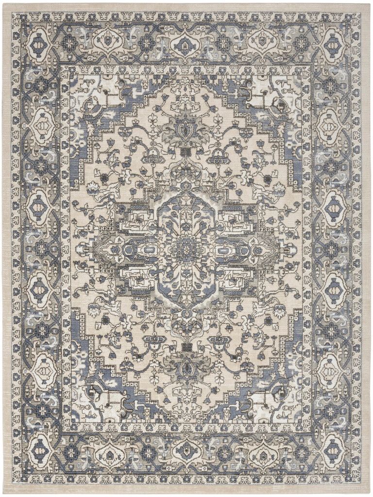 The appearance of Concerto 8'10" x 11'10" Vintage Indoor Rug In Ivory Blue designed by Nourison in the rustic / southwestern interior design. This ivory blue piece of furniture was selected by 1StopBedrooms from Concerto Collection to add a touch of cosiness and style into your home. Sku: 99446967770. Material: Polypropylene.