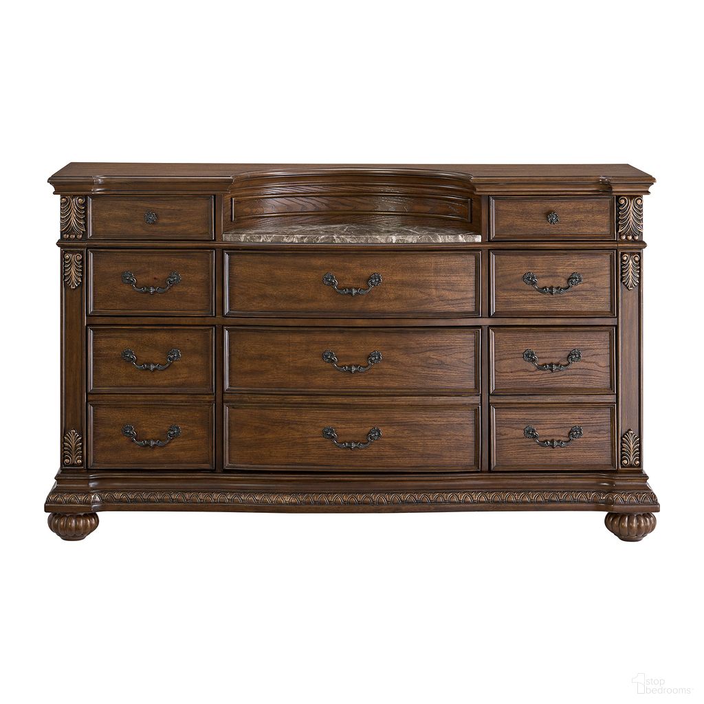 The appearance of Concerto Dresser In Brown designed by Picket House in the traditional interior design. This brown piece of furniture was selected by 1StopBedrooms from Concerto Collection to add a touch of cosiness and style into your home. Sku: B-18710-5-DR. Material: Wood.