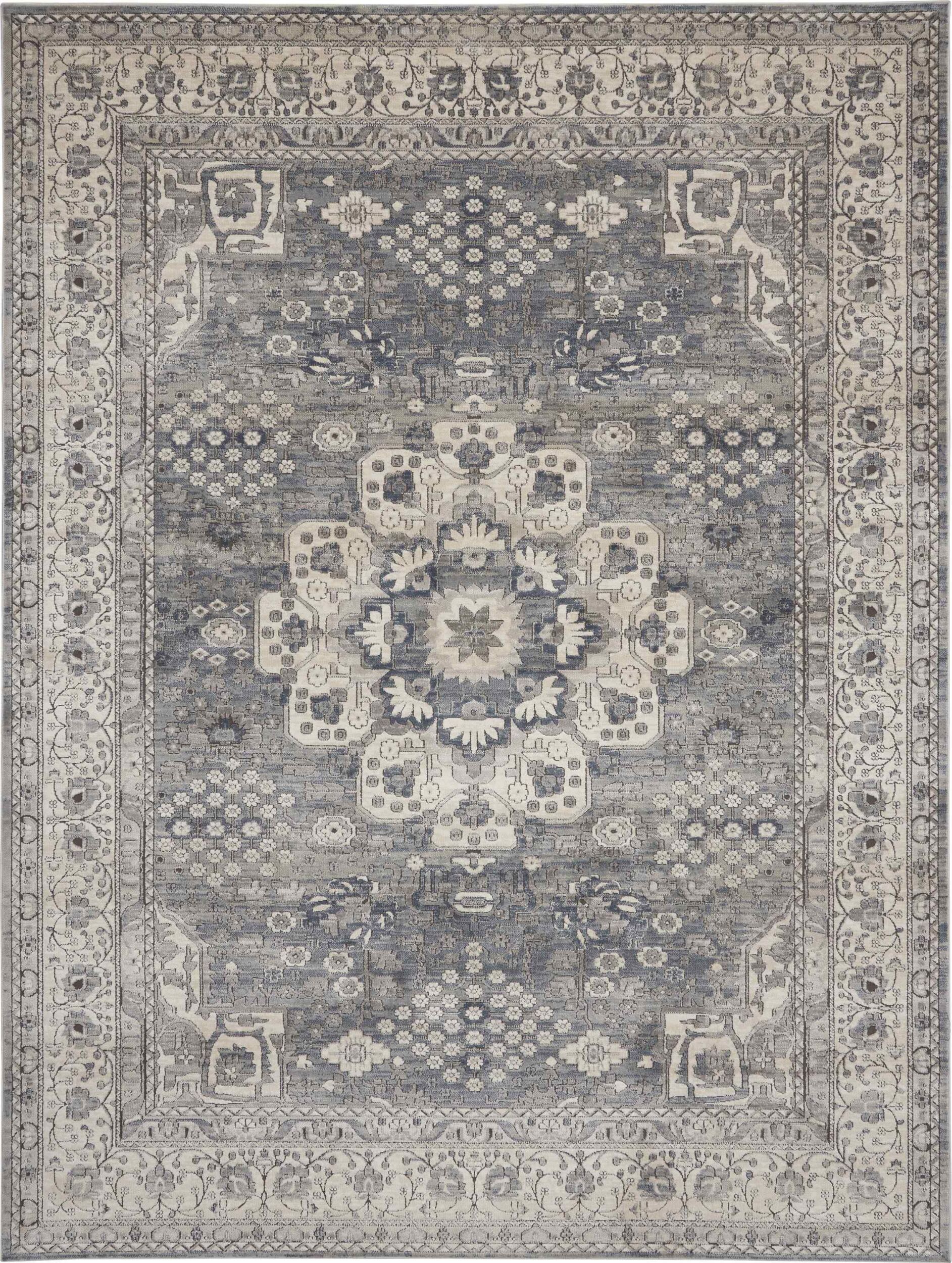 The appearance of Concerto Grey and Ivory 6'7" x 9'6" Area Rug designed by Nourison in the traditional interior design. This grey and ivory piece of furniture  was selected by 1StopBedrooms from Concerto Collection to add a touch of cosiness and style into your home. Sku: 99446749703. Material: Polypropylene.