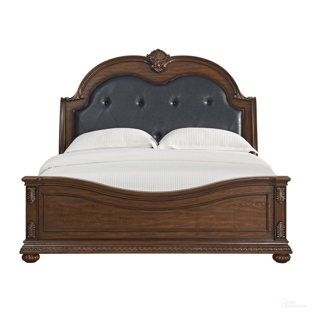 Concerto King Upholstered Bed with PU In Brown and Black
