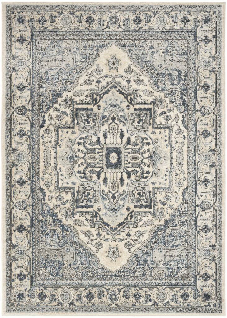 Concerto Vintage 6' x 9' Indoor Rug In Ivory and Navy