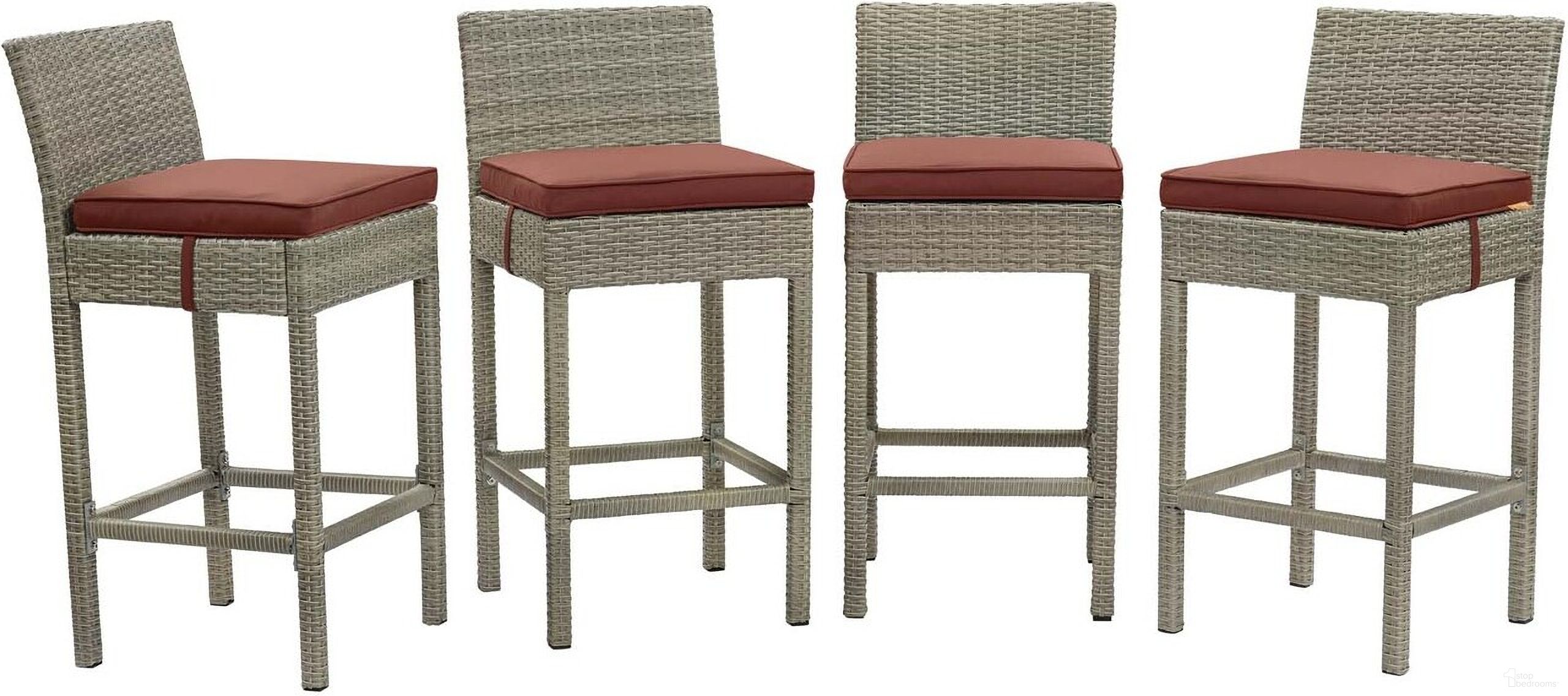 Conduit Outdoor Patio Wicker Rattan Bar Stool Set of 4 In Light Gray