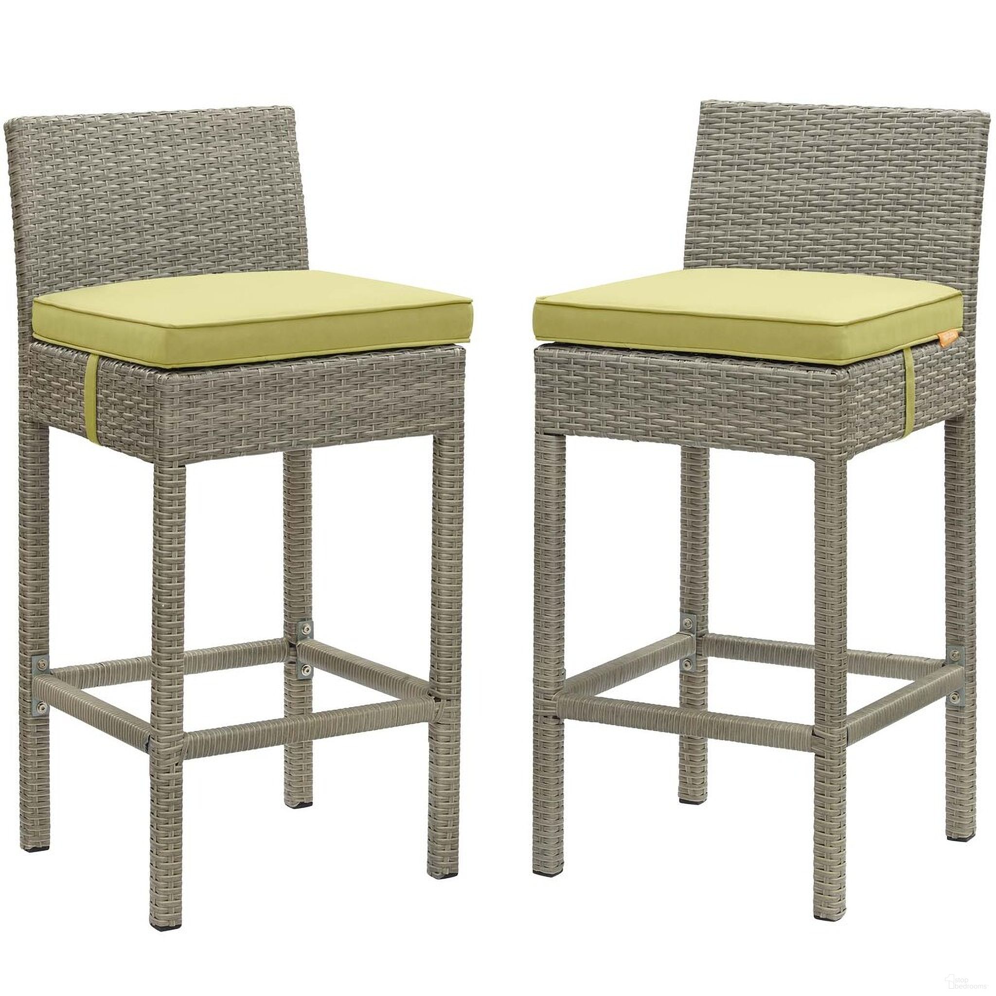The appearance of Conduit Bar Stool Outdoor Patio Wicker Rattan Set of 2 In Light Gray Peridot designed by Modway in the modern / contemporary interior design. This light gray peridot piece of furniture  was selected by 1StopBedrooms from Conduit Collection to add a touch of cosiness and style into your home. Sku: EEI-1006-PER;EEI-2800-LGR;EEI-1006-PER;EEI-2800-LGR. Material: Rattan.