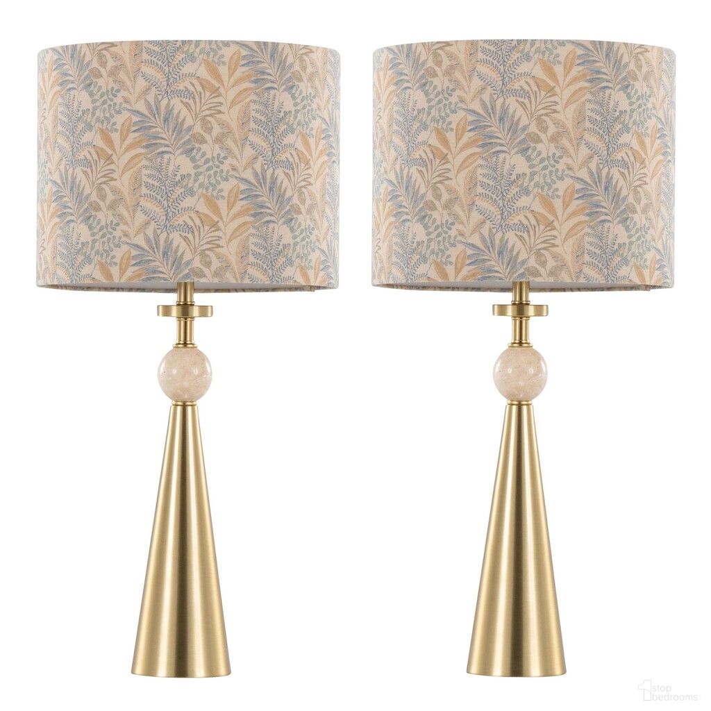 Cone Travertine 27 Inch Table Lamp Set of 2 In Travertine and Tan