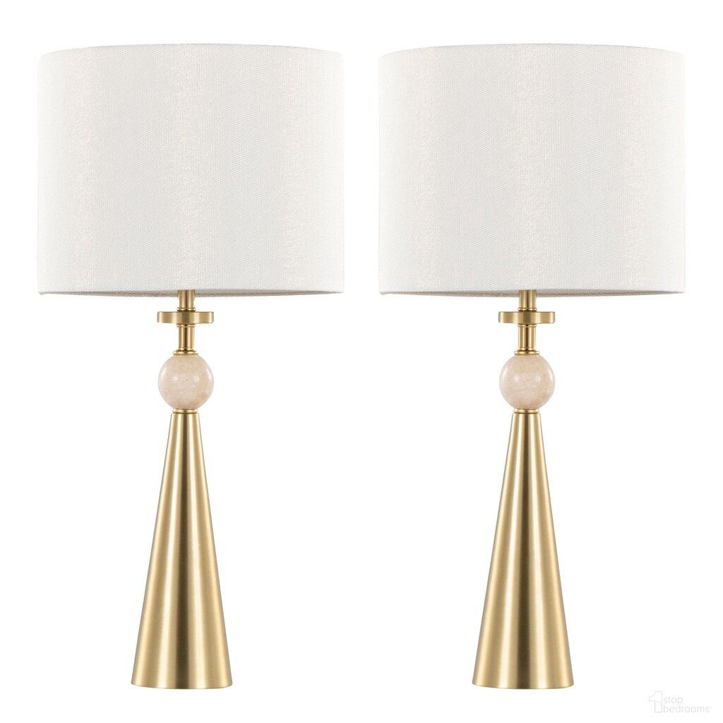 Cone Travertine 27 Inch Table Lamp Set of 2 In Travertine and White