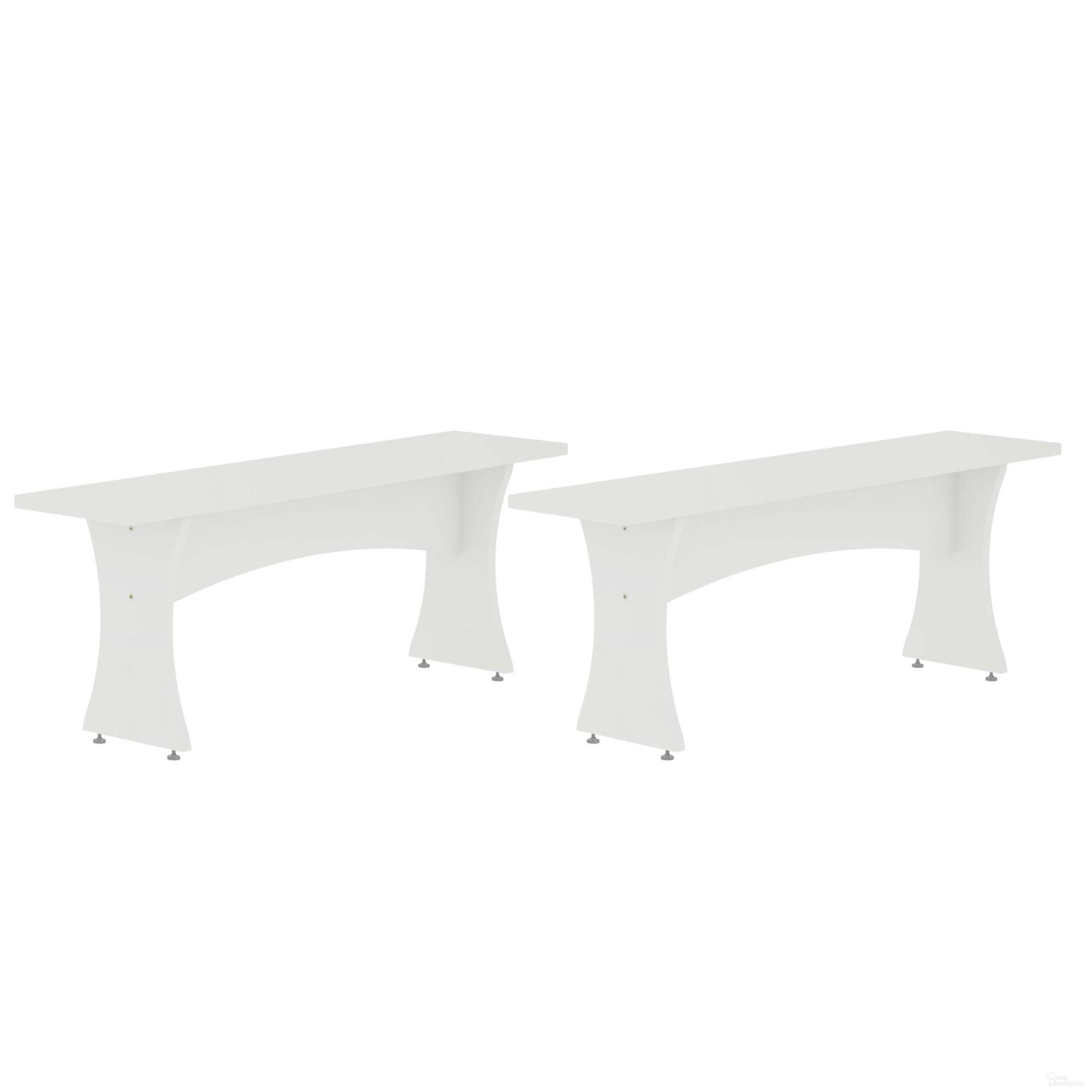 The appearance of Coney Dining Bench Set of 2 In White designed by Manhattan Comfort in the transitional interior design. This white piece of furniture was selected by 1StopBedrooms from Coney Collection to add a touch of cosiness and style into your home. Sku: 184GMC1. Material: MDF.