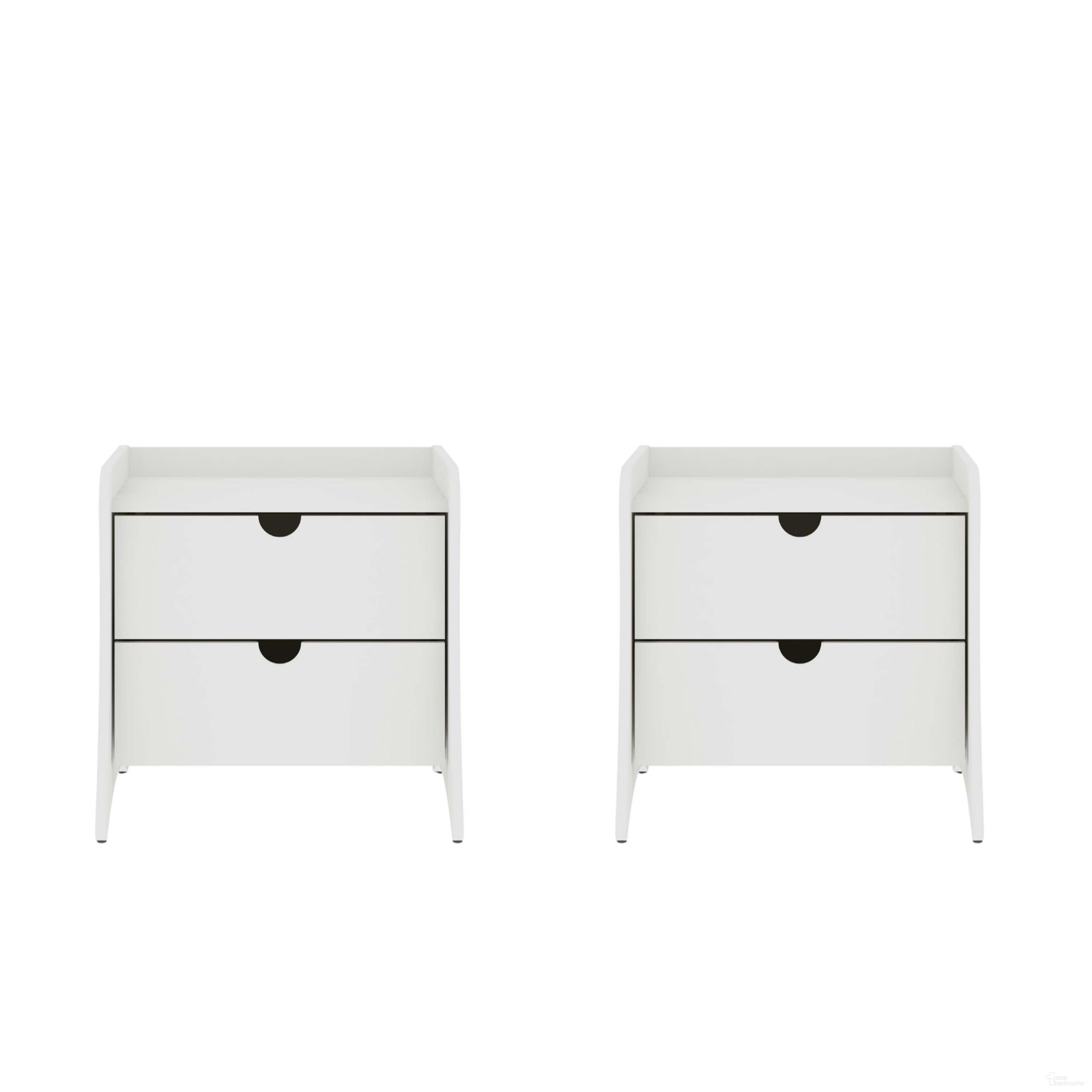 The appearance of Coney Nightstand Set of 2 In White designed by Manhattan Comfort in the transitional interior design. This white piece of furniture was selected by 1StopBedrooms from Coney Collection to add a touch of cosiness and style into your home. Sku: 181GMC1;181GMC1. Material: MDF.