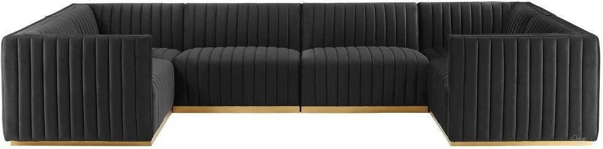 The appearance of Conjure Channel Tufted Performance Velvet 6 Piece U Shaped Sectional In Gold Black designed by Modway in the modern / contemporary interior design. This black and gold piece of furniture was selected by 1StopBedrooms from Conjure Collection to add a touch of cosiness and style into your home. Sku: EEI-5502-GLD-BLK;EEI-5503-GLD-BLK;EEI-5504-GLD-BLK;EEI-5504-GLD-BLK;EEI-5505-GLD-BLK;EEI-5506-GLD-BLK. Material: Velvet. Layout: U-Shape.