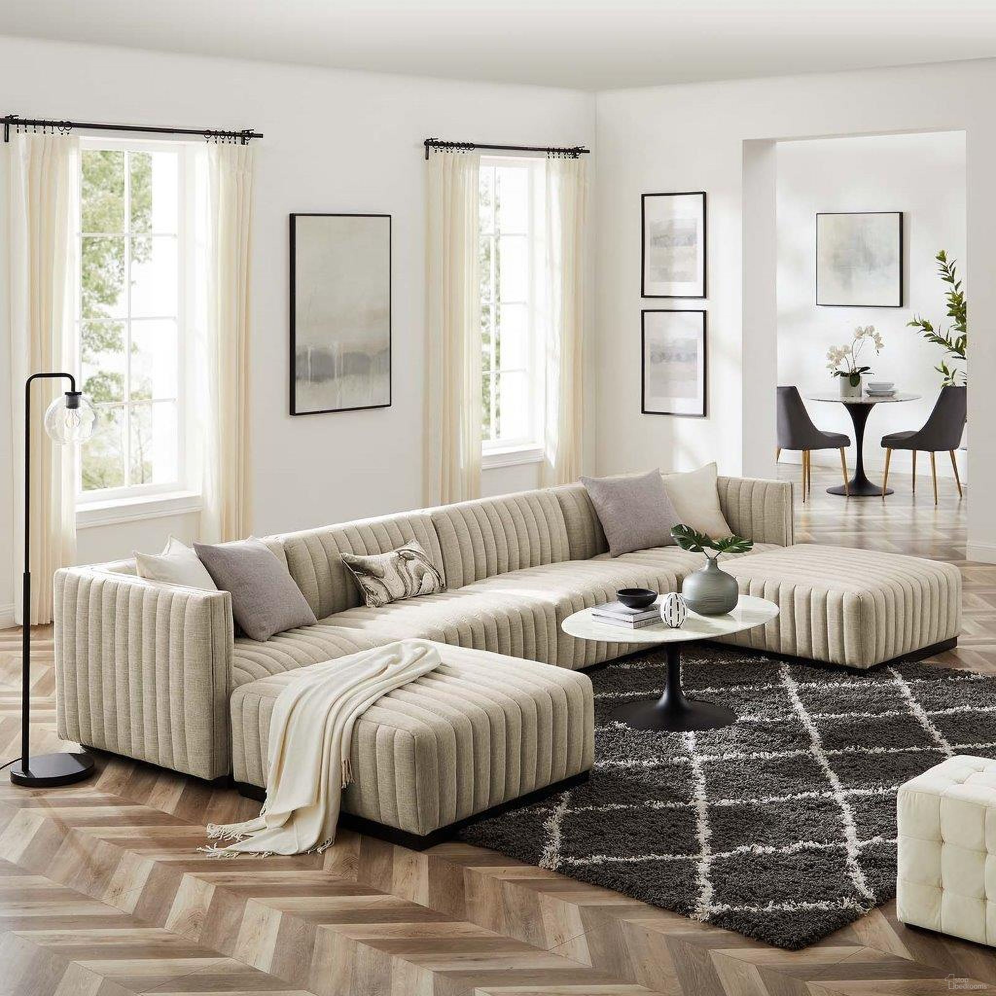 The appearance of Conjure Channel Tufted Upholstered Fabric 6 Piece Sectional Sofa In Black Beige designed by Modway in the modern / contemporary interior design. This black and beige piece of furniture was selected by 1StopBedrooms from Conjure Collection to add a touch of cosiness and style into your home. Sku: EEI-5491-BLK-BEI;EEI-5493-BLK-BEI;EEI-5495-BLK-BEI;EEI-5495-BLK-BEI;EEI-5501-BLK-BEI;EEI-5501-BLK-BEI. Material: Plywood. Layout: U-Shape.