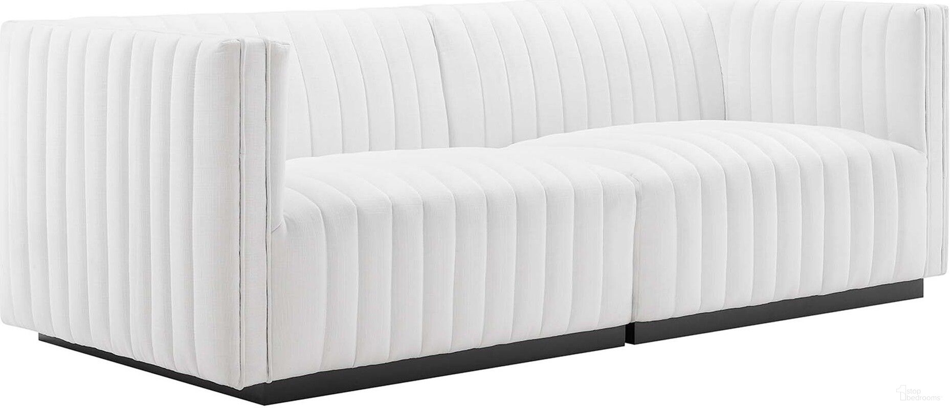 Conjure Channel Tufted Upholstered Fabric Loveseat In Black and White
