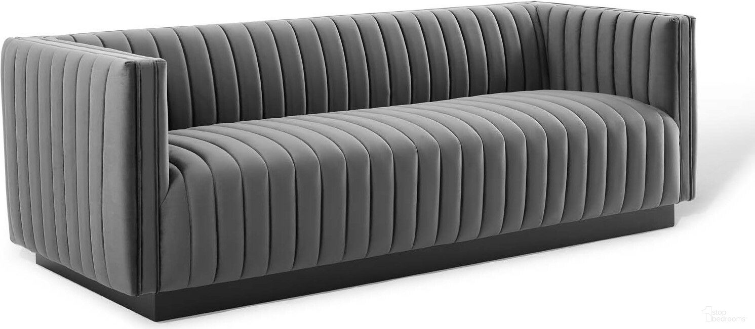The appearance of Conjure Channel Tufted Velvet Sofa EEI-3885-GRY designed by Modway in the modern / contemporary interior design. This gray piece of furniture was selected by 1StopBedrooms from Conjure Collection to add a touch of cosiness and style into your home. Sku: EEI-3885-GRY. Material: Wood.