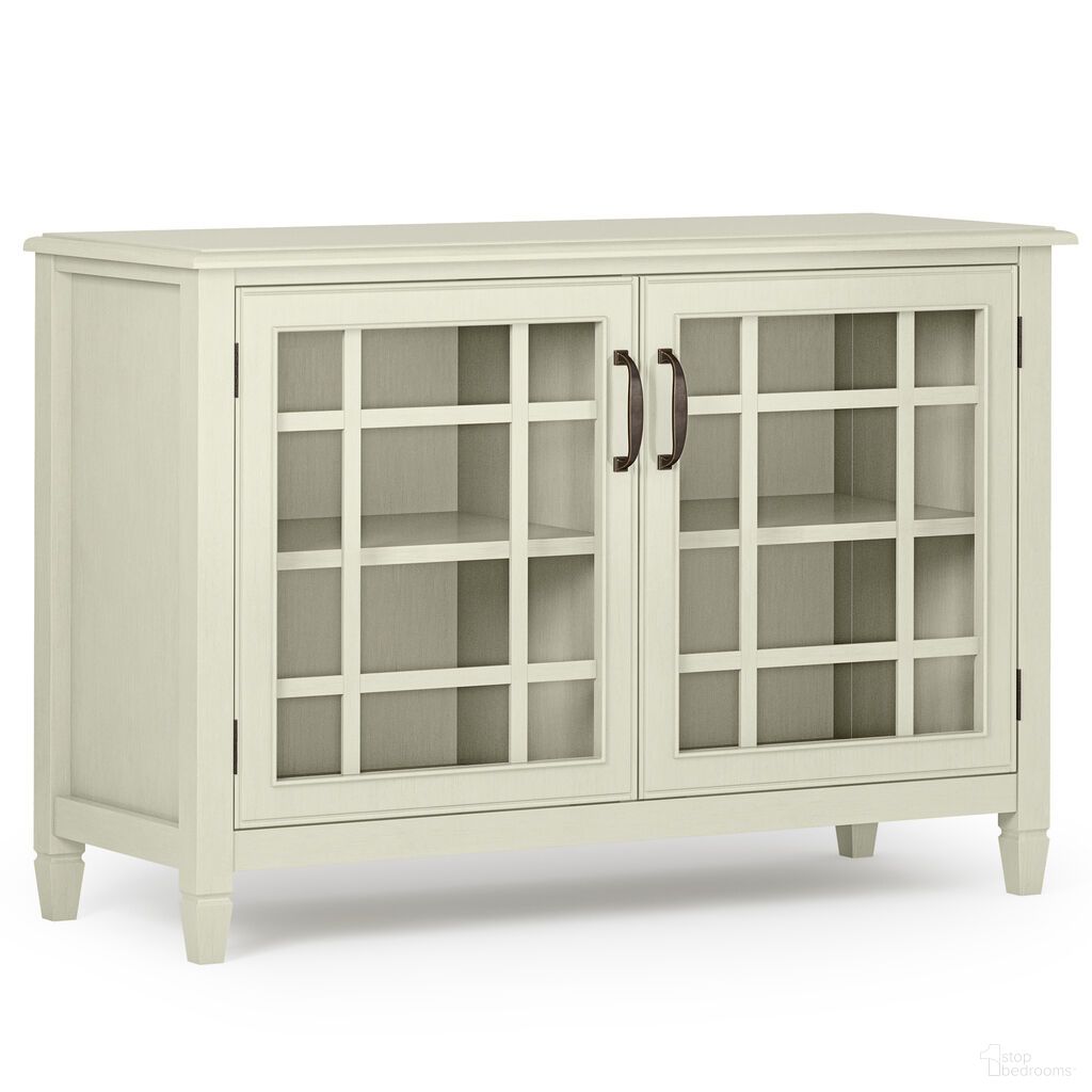 The appearance of Connaught Solid Wood Low Storage Cabinet In Antique White designed by Simpli Home in the traditional interior design. This antique white piece of furniture  was selected by 1StopBedrooms from Connaught Collection to add a touch of cosiness and style into your home. Sku: AXCCON-05-AWH. Material: Pine.