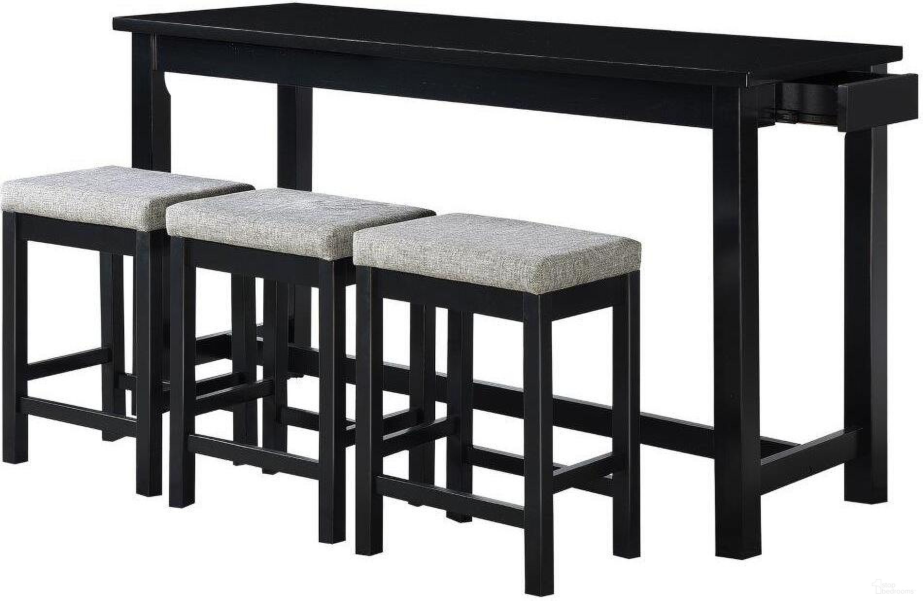 The appearance of Connected Black 4 Piece Pack Counter Height Set designed by Homelegance in the transitional interior design. This black piece of furniture  was selected by 1StopBedrooms from Connected Collection to add a touch of cosiness and style into your home. Sku: 5713BK. Material: Microfiber.