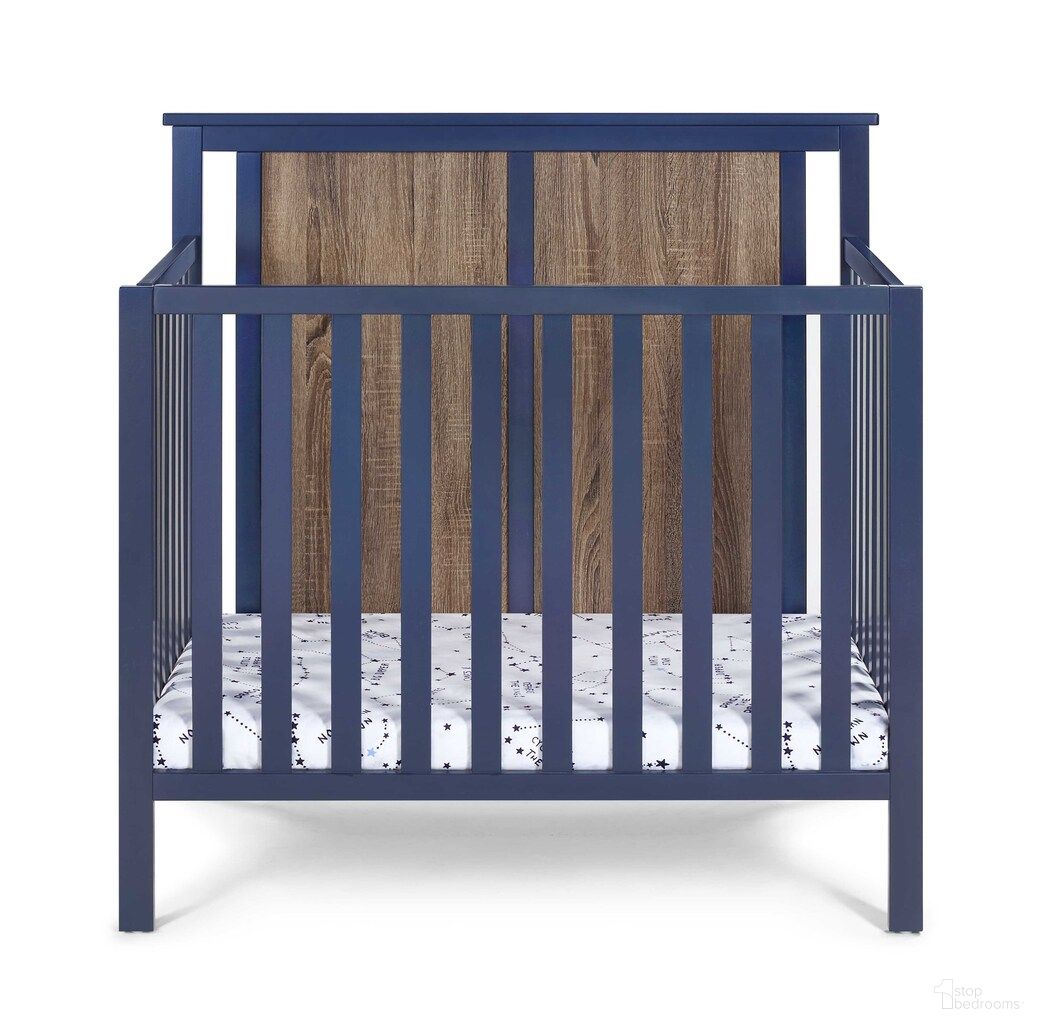 Connelly Mini 3 In 1 Crib With Mattress Pad In Midnight Blue and Vintage Walnut