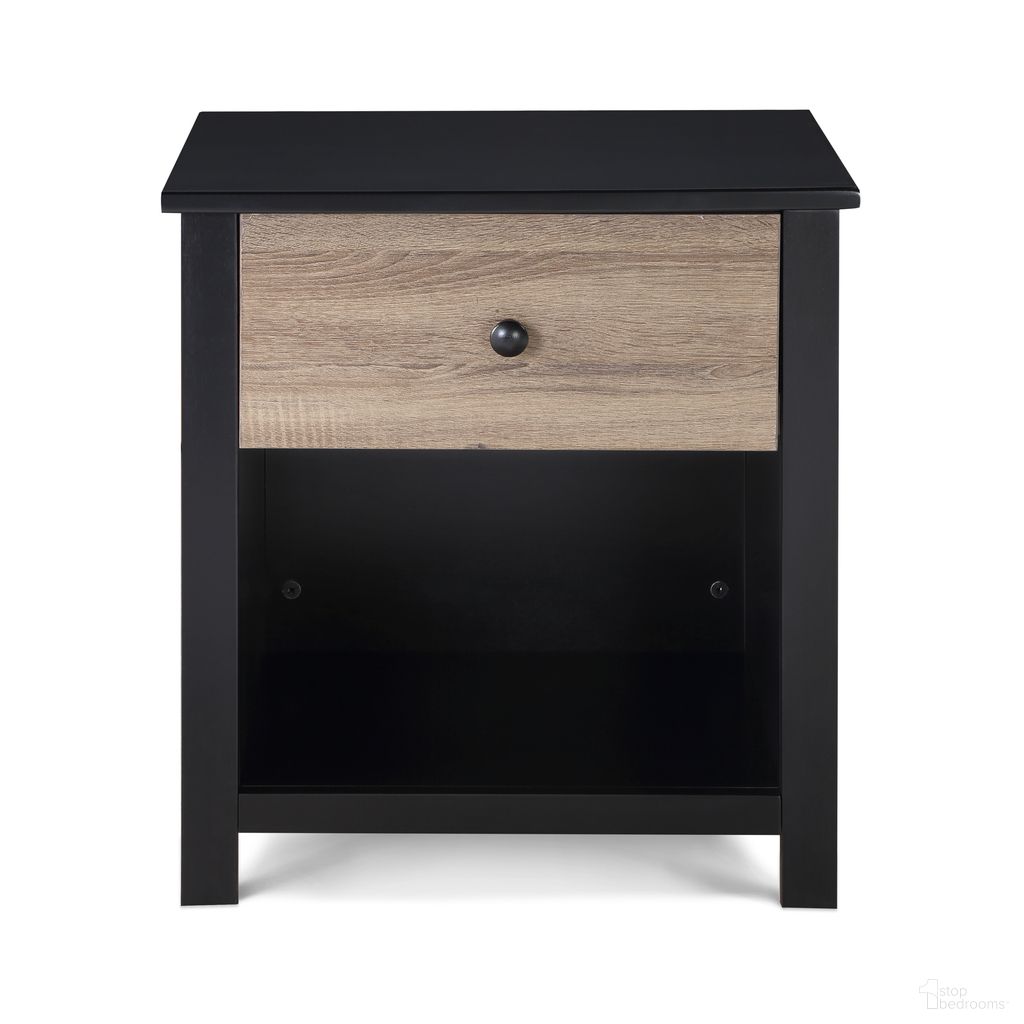 The appearance of Connelly Nightstand In Black and Vintage Walnut designed by Olive and Opie in the transitional interior design. This black/vintage walnut piece of furniture was selected by 1StopBedrooms from Connelly Collection to add a touch of cosiness and style into your home. Sku: 27502-BLK. Material: Wood.