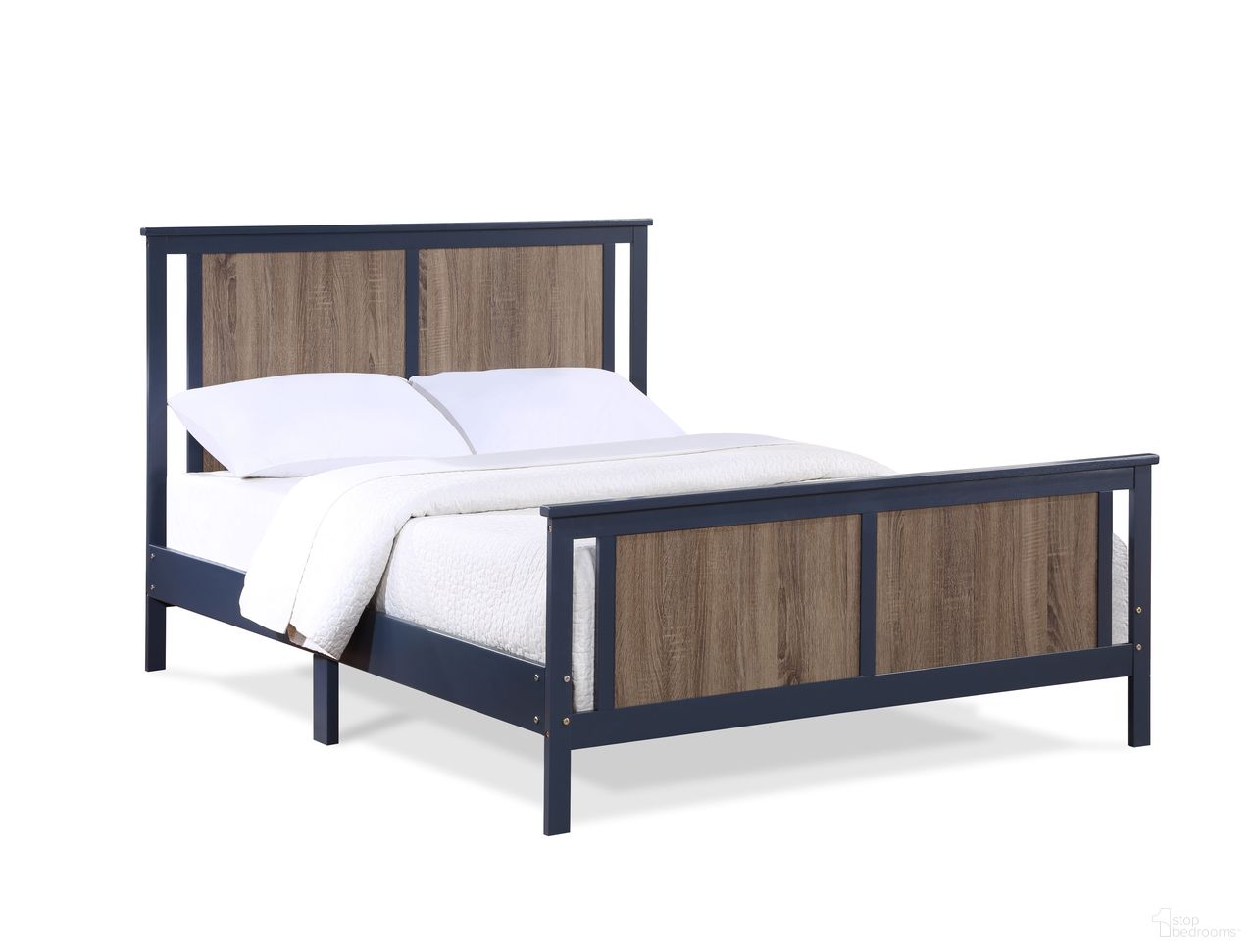 The appearance of Connelly Reversible Panel Full Bed In Midnight Blue and Vintage Walnut designed by Olive and Opie in the transitional interior design. This midnight blue/vintage walnut piece of furniture  was selected by 1StopBedrooms from Connelly Collection to add a touch of cosiness and style into your home. Sku: 27512-MBL. Bed Type: Panel Bed. Material: Wood. Bed Size: Full.