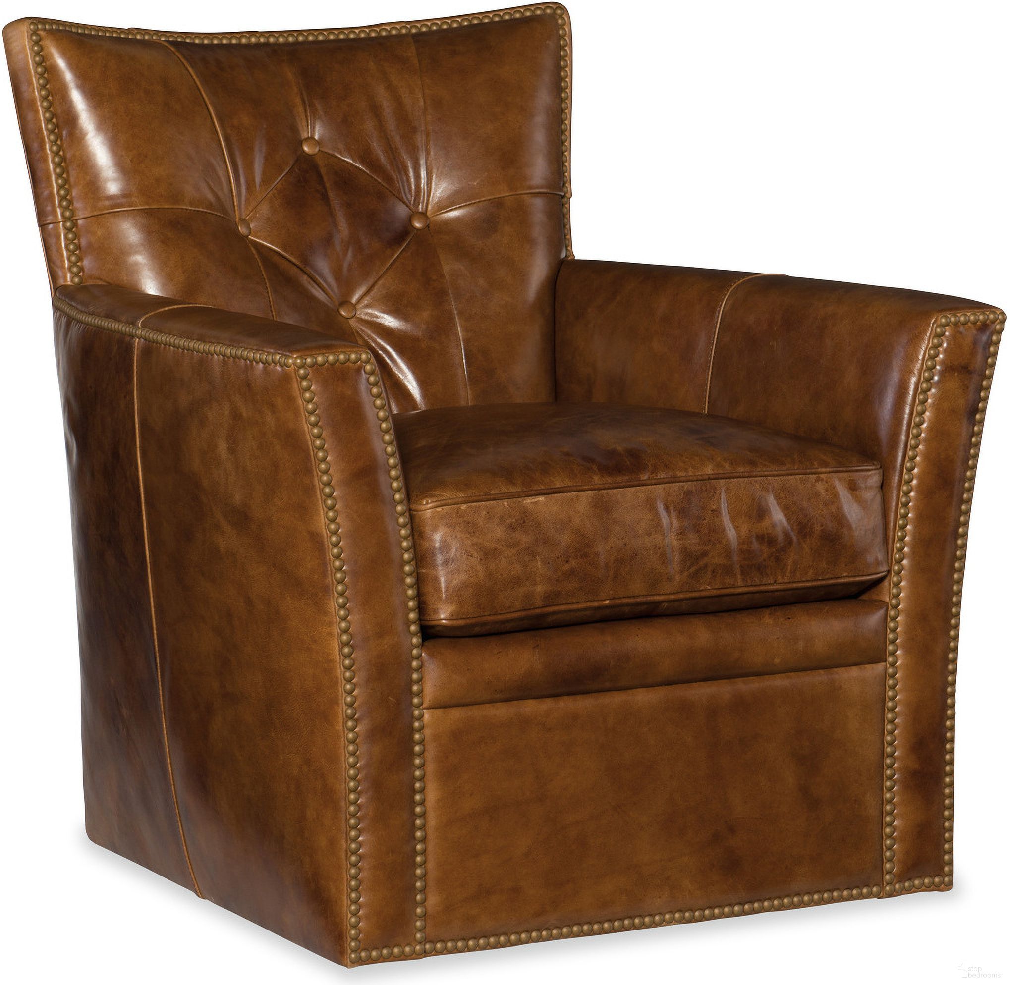 The appearance of CC Conner Brown Swivel Club Chair designed by Hooker in the traditional interior design. This brown piece of furniture  was selected by 1StopBedrooms from CC Collection to add a touch of cosiness and style into your home. Sku: CC503-SW-087. Material: Leather.