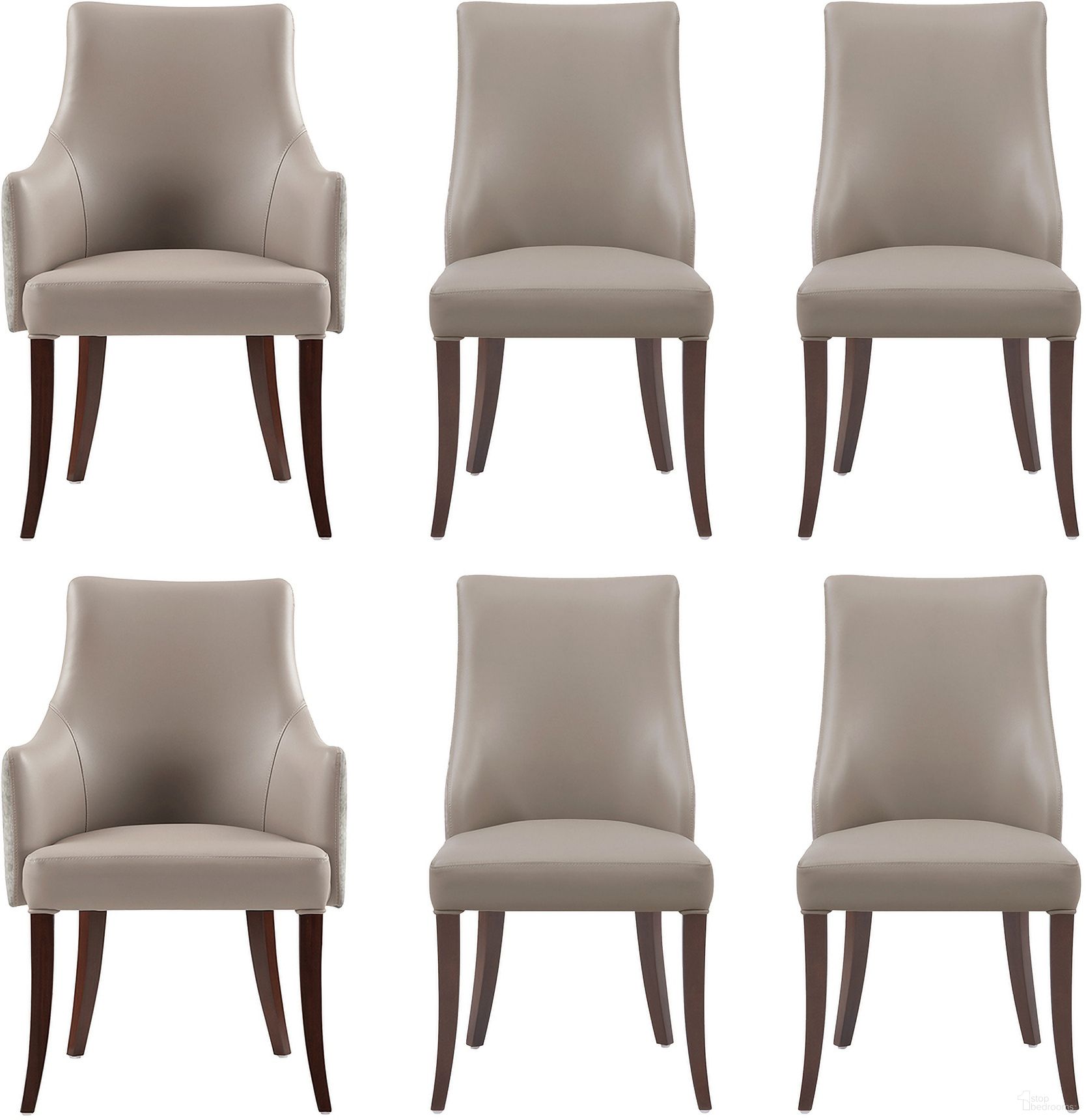 The appearance of Connie 6-Piece Dining Chair and Arm Chair In Taupe designed by Manhattan Comfort in the modern / contemporary interior design. This taupe piece of furniture  was selected by 1StopBedrooms from Connie Collection to add a touch of cosiness and style into your home. Sku: DC095-TP;DC095-TP;DC095AR-TP;DC095AR-TP. Material: Beech. Chair Type: Side Chair.