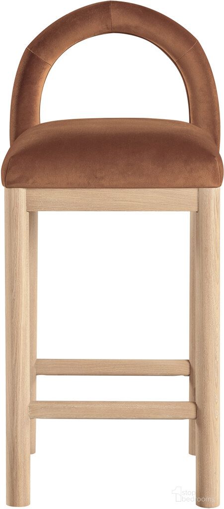 The appearance of Conrad Velvet Counter Stool In Cognac and Natural designed by Meridian in the modern / contemporary interior design. This cognac and natural piece of furniture was selected by 1StopBedrooms from Conrad Collection to add a touch of cosiness and style into your home. Sku: 11034Cognac-C. Material: Velvet.