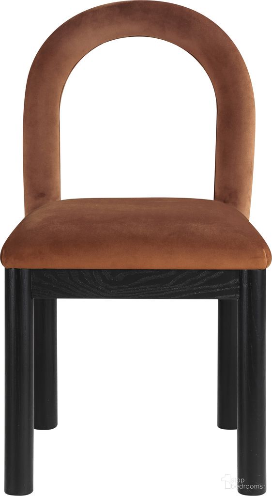The appearance of Conrad Velvet Dining Chair In Cognac and Black designed by Meridian in the modern / contemporary interior design. This cognac and black piece of furniture  was selected by 1StopBedrooms from Conrad Collection to add a touch of cosiness and style into your home. Sku: 11008Cognac-C. Material: Velvet. Chair Type: Side Chair.