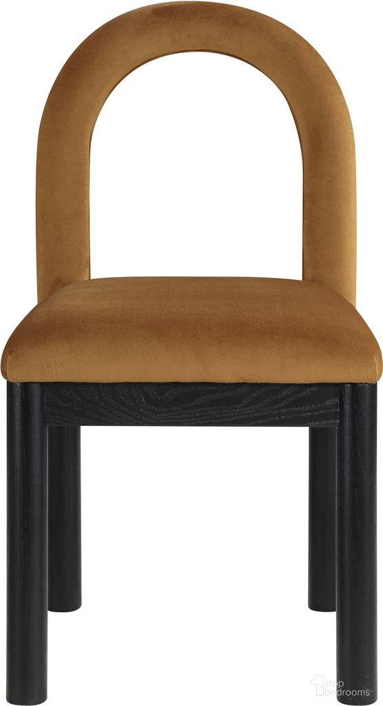 The appearance of Conrad Velvet Dining Chair In Saddle and Black designed by Meridian in the modern / contemporary interior design. This saddle and black piece of furniture was selected by 1StopBedrooms from Conrad Collection to add a touch of cosiness and style into your home. Sku: 11008Saddle-C. Material: Velvet. Chair Type: Side Chair.