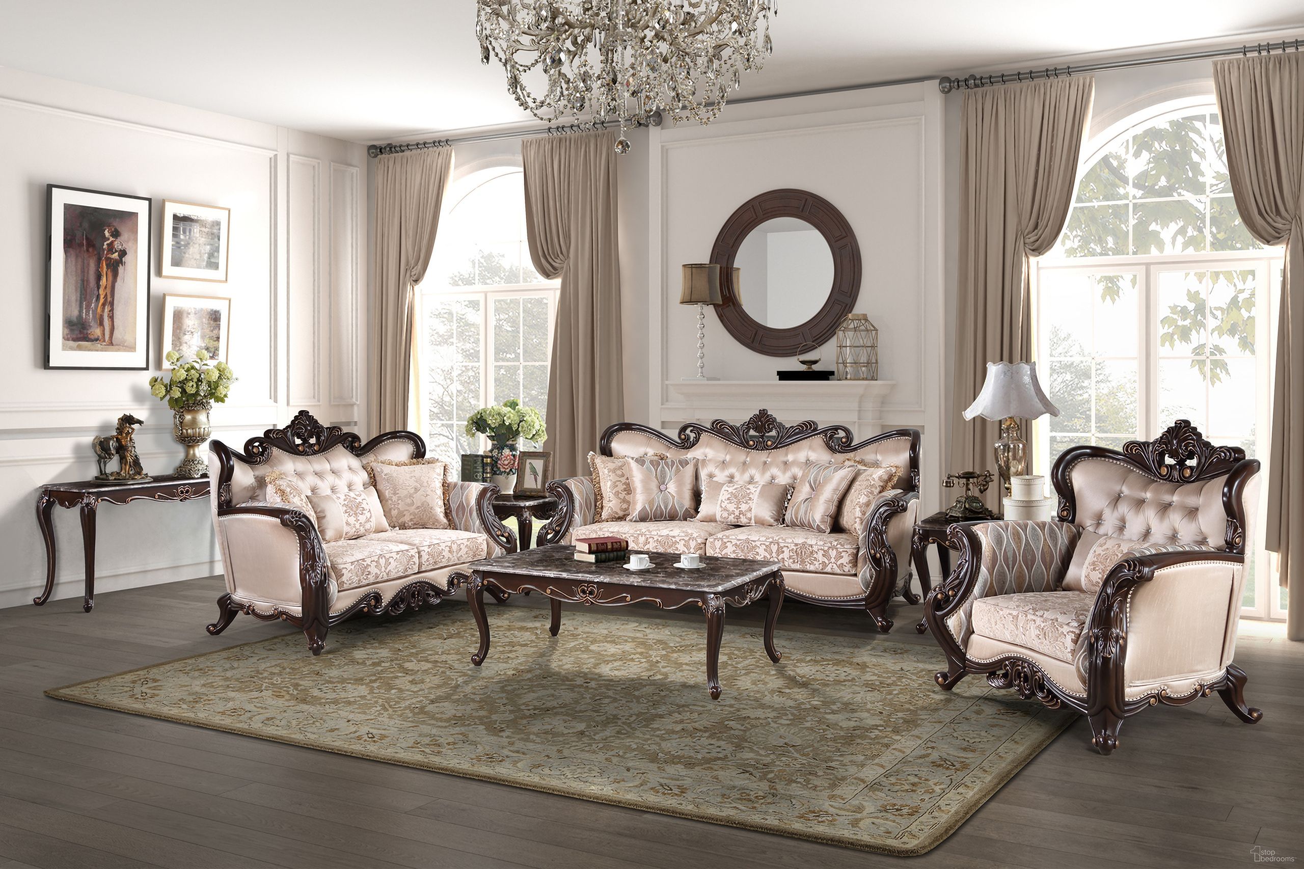 The appearance of Constantine Living Room Set In Cherry designed by New Classic in the traditional interior design. This cherry piece of furniture was selected by 1StopBedrooms from Constantine Collection to add a touch of cosiness and style into your home. Sku: U532T-30;U532T-20. Material: Wood.