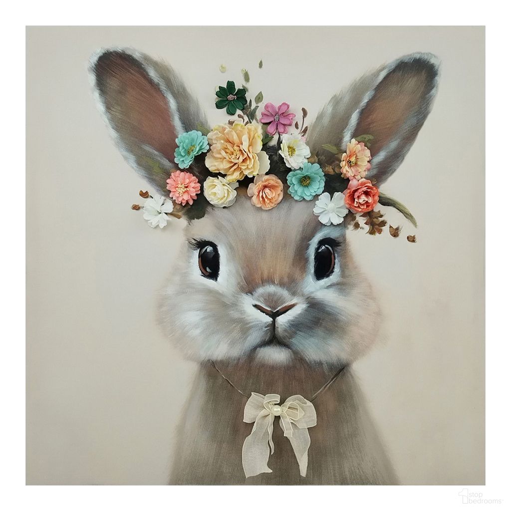 Contemplative Floral Crowned Rabbit Canvas Wall Art In Multi