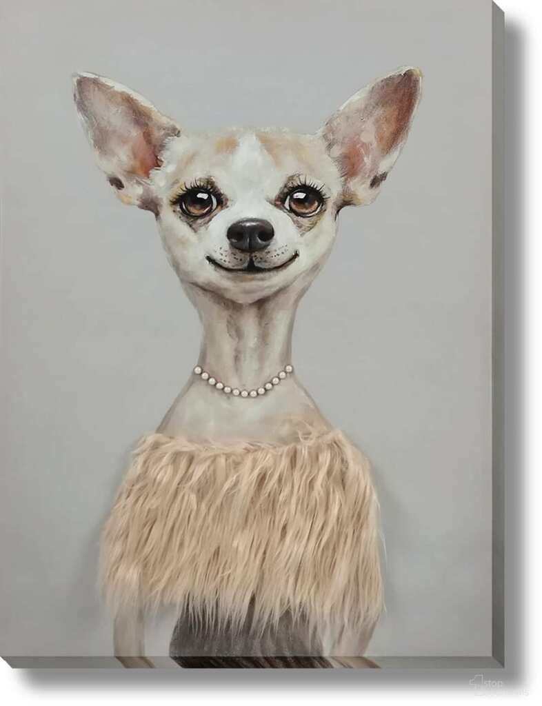 Contemplative Glamorous Pup in Pearls Canvas Wall Art In Multi