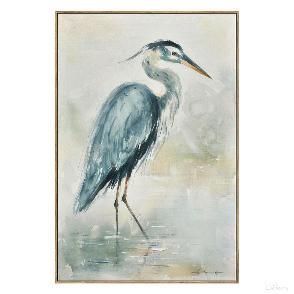 Contemplative Heron Canvas Wall Art In Blue