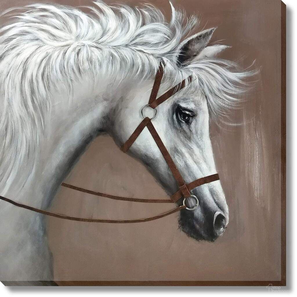 Contemplative Majestic Steed Portrait Canvas Wall Art In White
