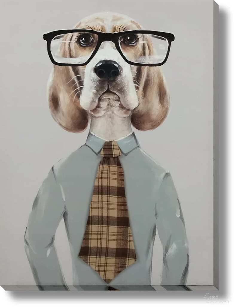 Contemplative Professor Beagle Chic Canvas Wall Art In Multi