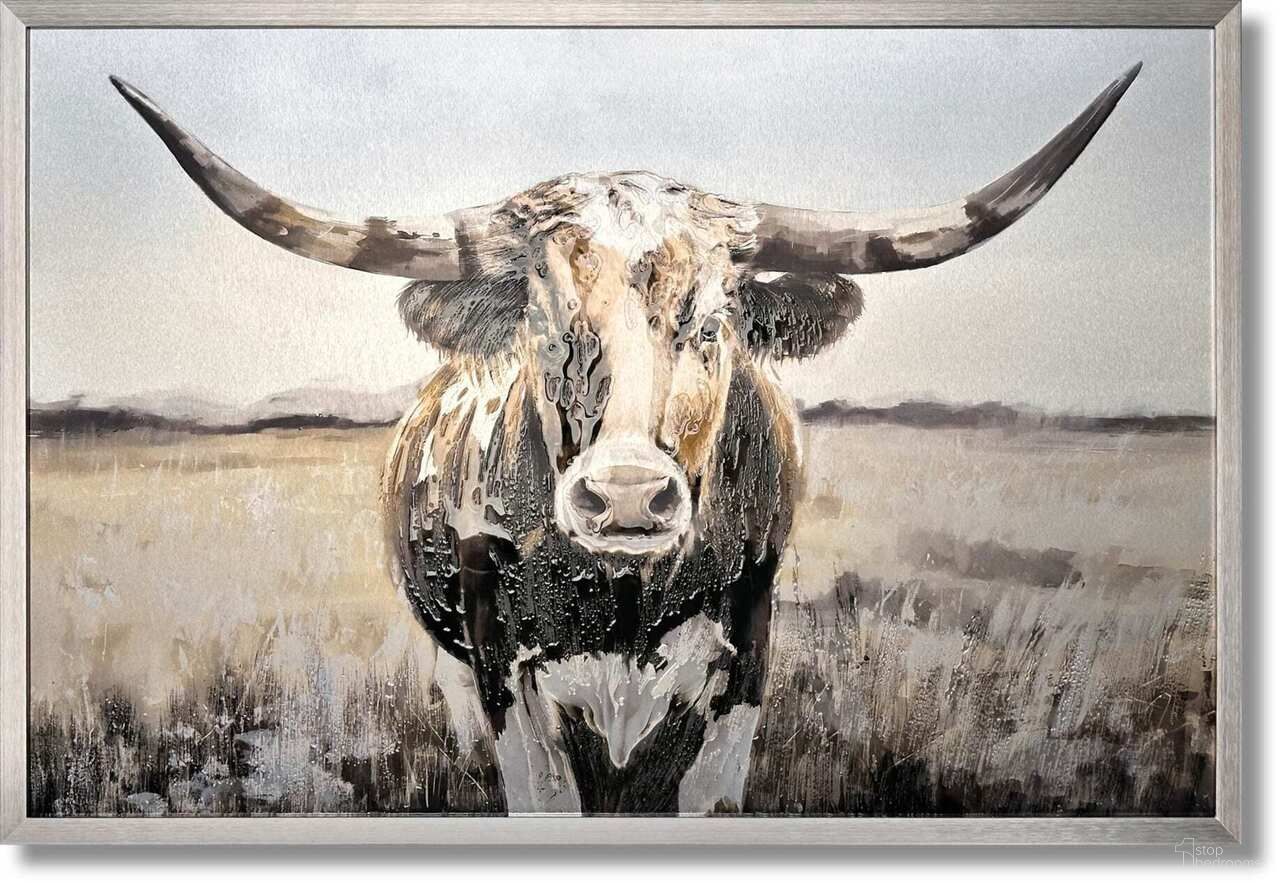 Contemplative Western Longhorn Mixed Media Art Aluminum Wall Art In Multi