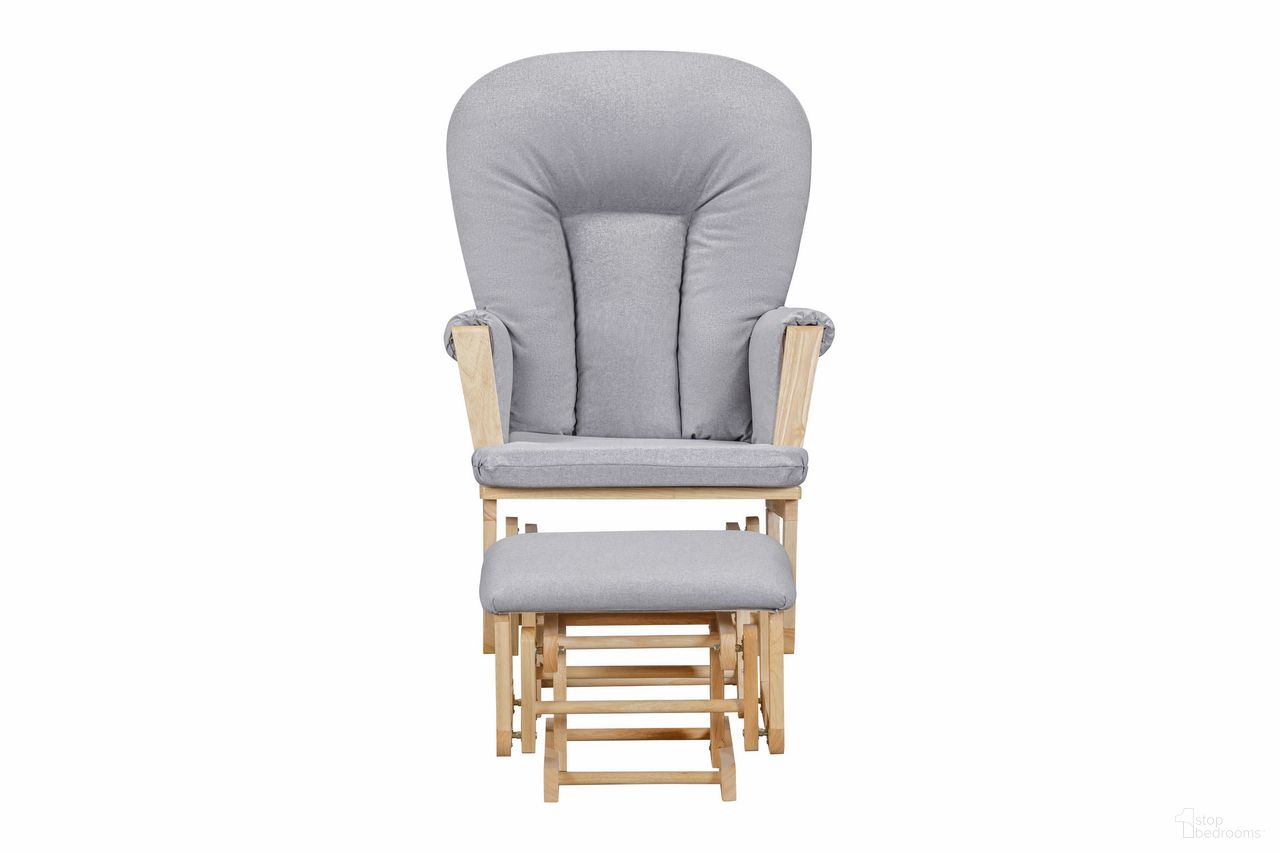 Contempo Wooden Fabric Glider and Ottoman In Natural and Dove Gray