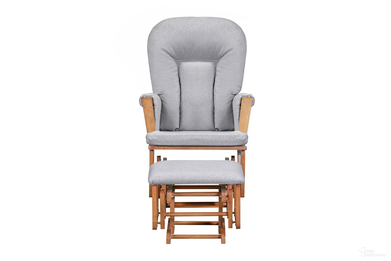 Contempo Wooden Fabric Glider and Ottoman In Walnut and Dove Gray