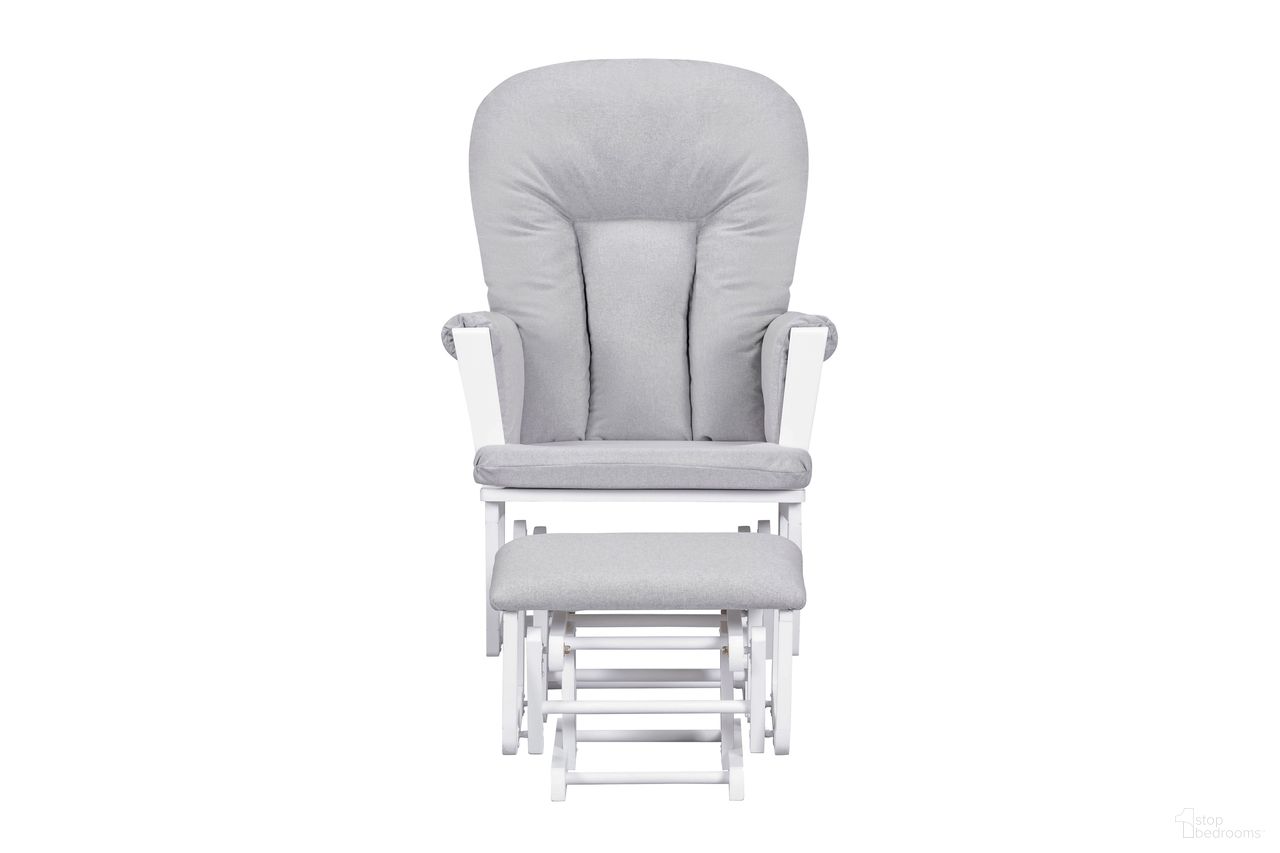Contempo Wooden Fabric Glider and Ottoman In White and Dove Gray