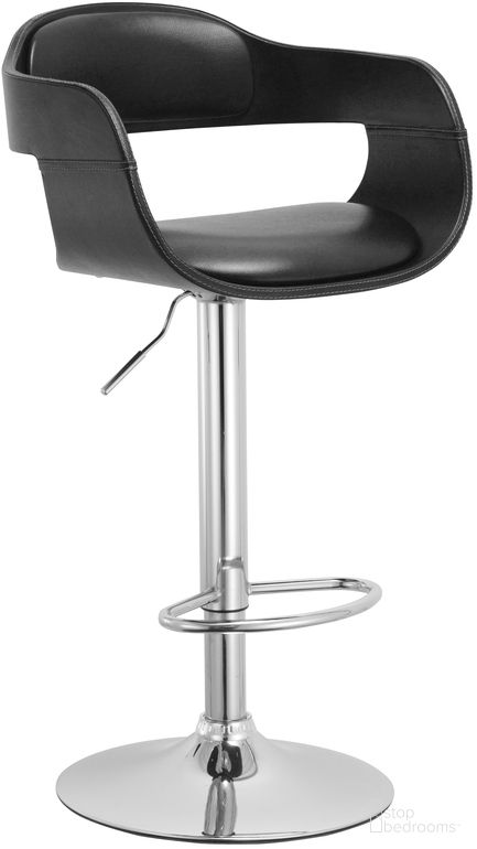 Contemporary Swivel Adjustable Barstool with Padded Seat and Back In Black