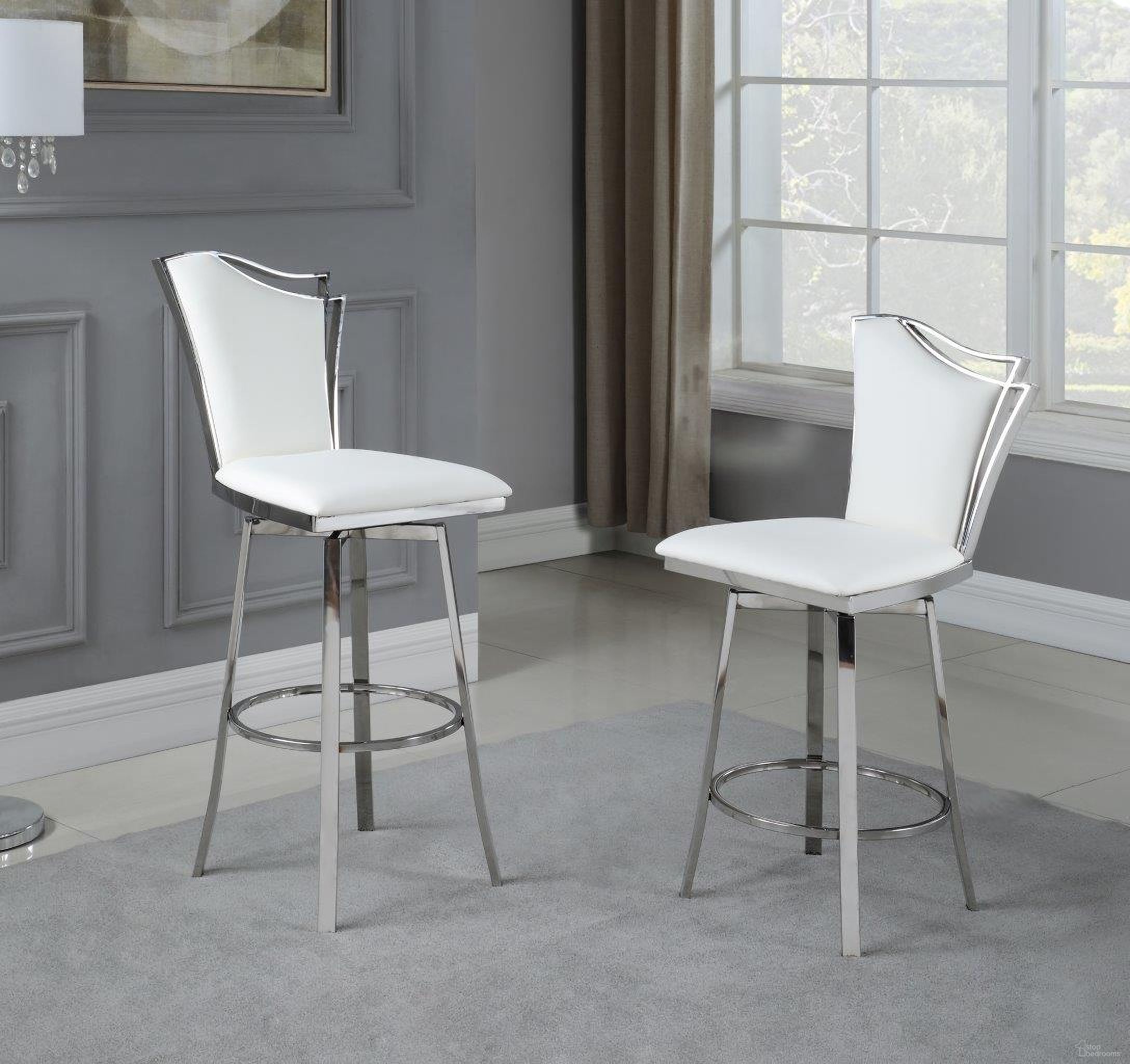 Contemporary Swivel Bar Stool W/Design Back NADIABSWHT by Chintaly Imports 1StopBedrooms