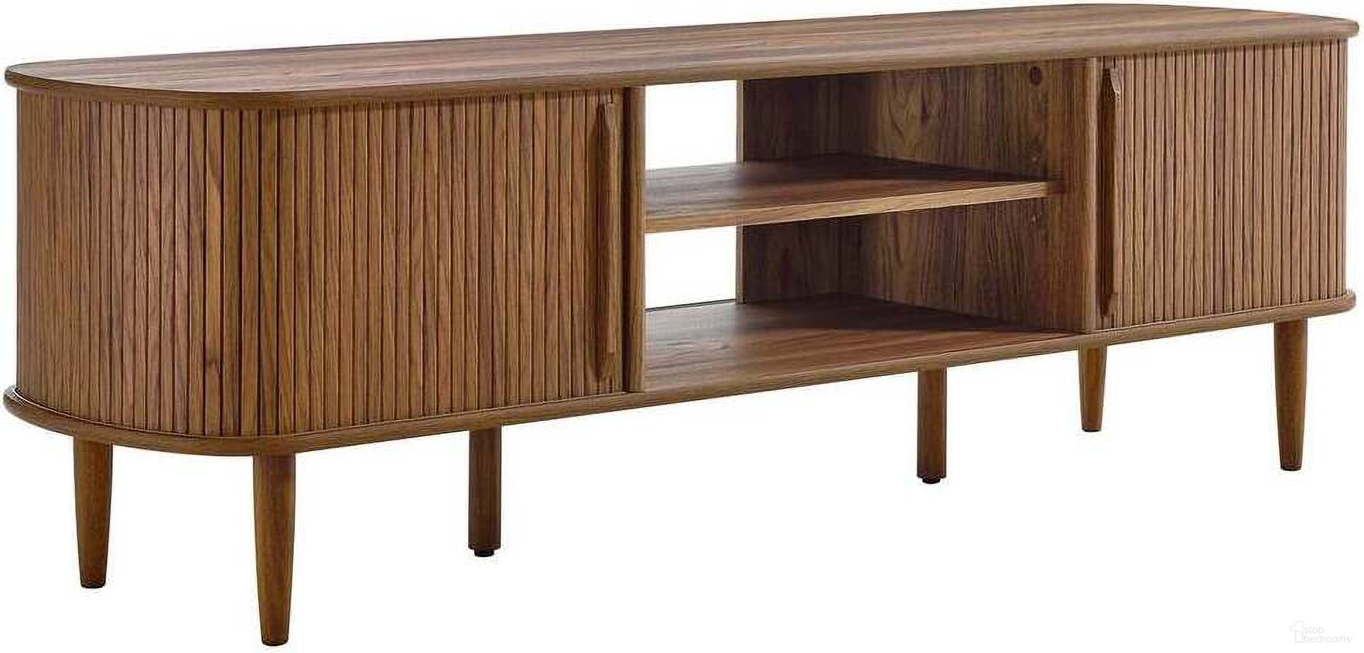 The appearance of Contour 63 Inch Wood TV Stand In Walnut designed by Modway in the transitional interior design. This walnut piece of furniture was selected by 1StopBedrooms from Contour Collection to add a touch of cosiness and style into your home. Sku: EEI-6795-WAL. Material: MDF.